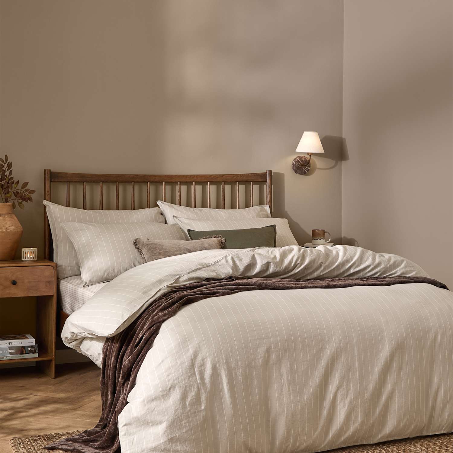 Yard Pure Cotton Percale Linear Stripe Bedding Set - Single (3 ft) - Natural Mix - Available at M&S