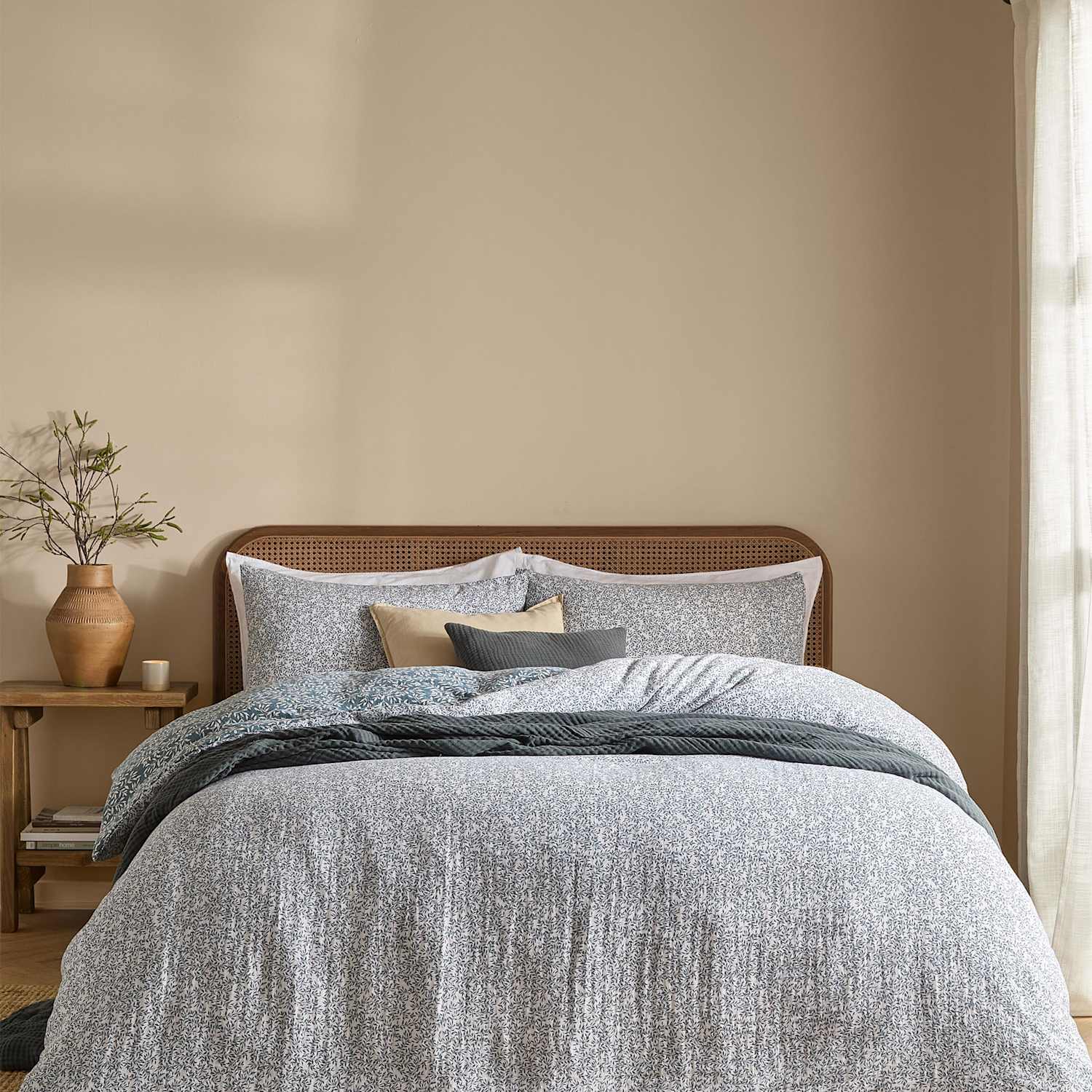 Yard Perrie Leaf Pure Cotton Muslin Bedding Set - Single (3 ft) - Blue Mix - Available at M&S