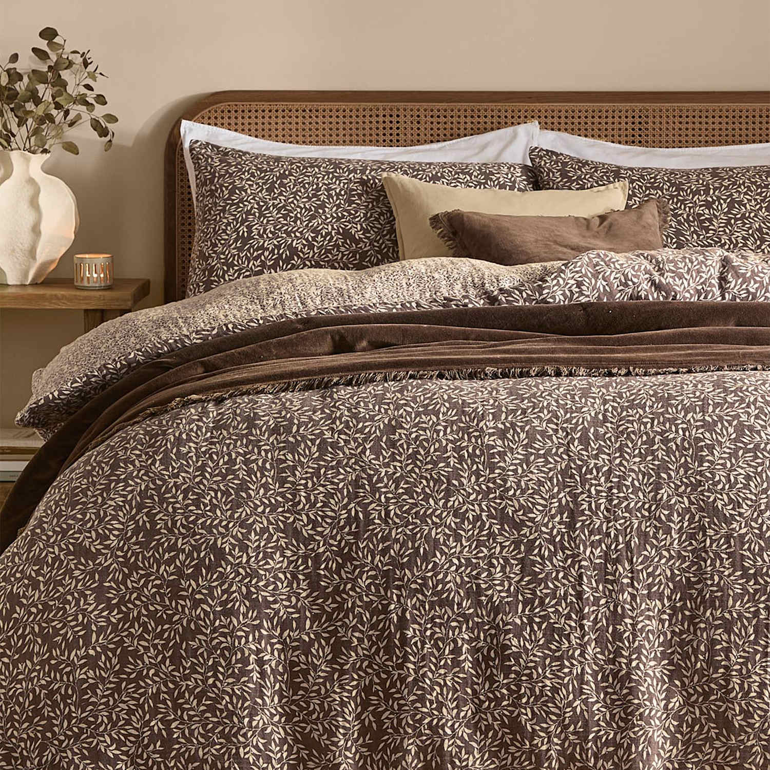 Yard Perrie Leaf Pure Cotton Muslin Bedding Set - Single (3 ft) - Brown Mix - Available at M&S