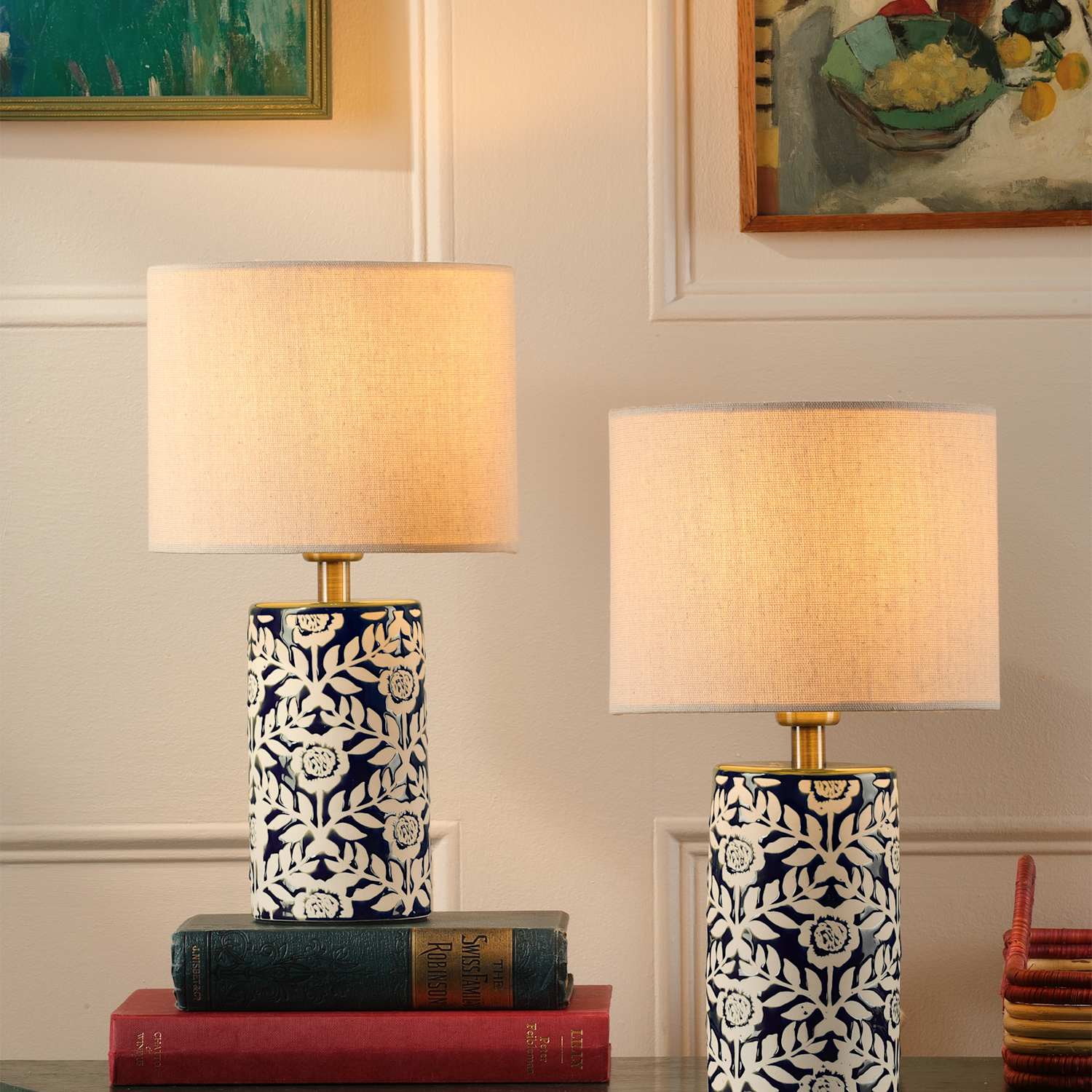 Joules Home Lighting Ste of 2 Highclere Table Lamps - Navy Mix - Available at M&S