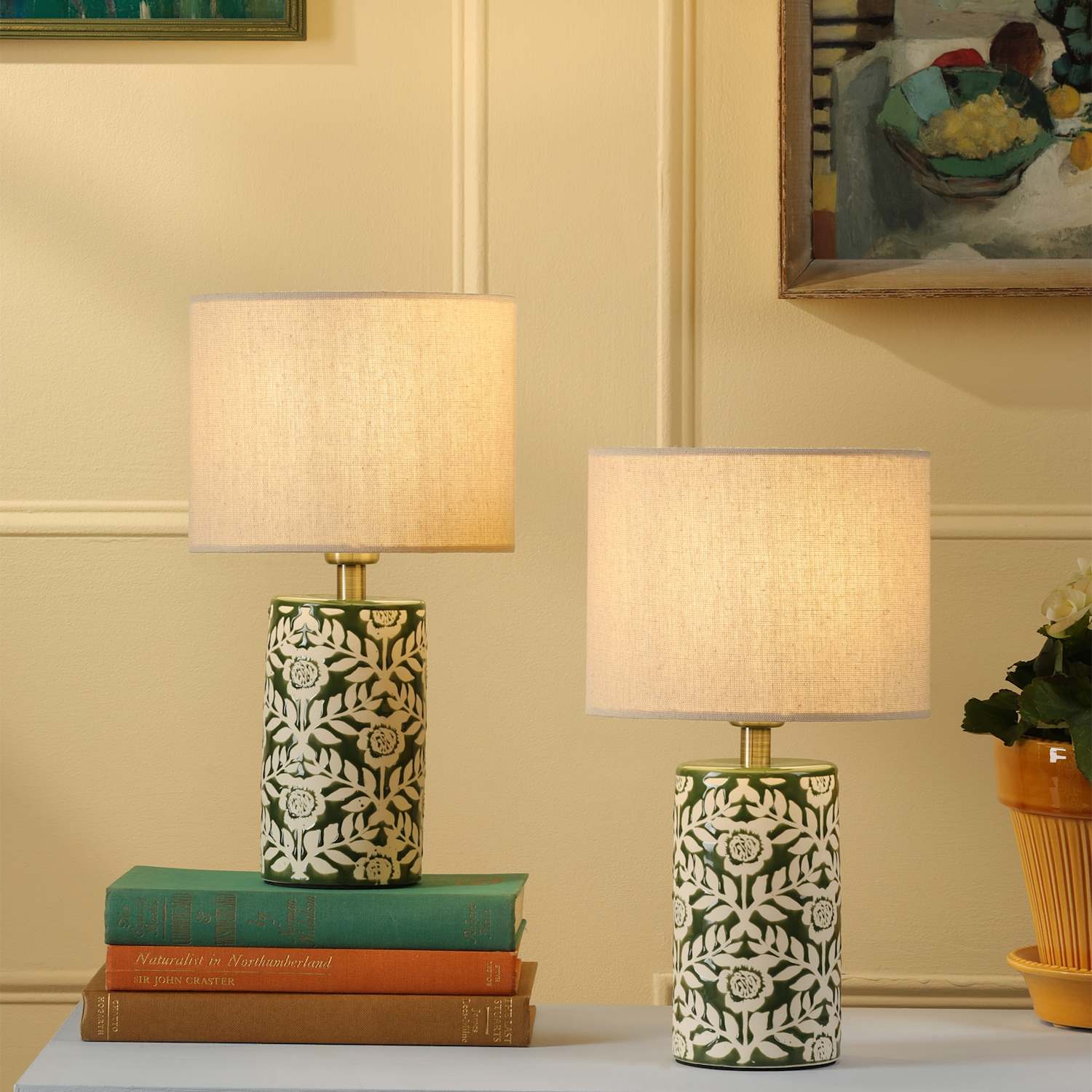 Joules Home Lighting Ste of 2 Highclere Table Lamps - Sage Mix - Available at M&S