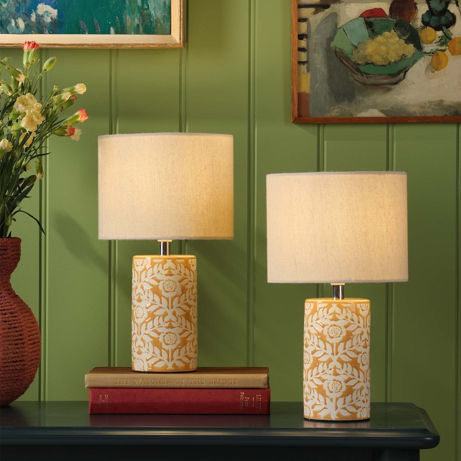 Joules Home Lighting Ste of 2 Highclere Table Lamps - Yellow Mix - Available at M&S