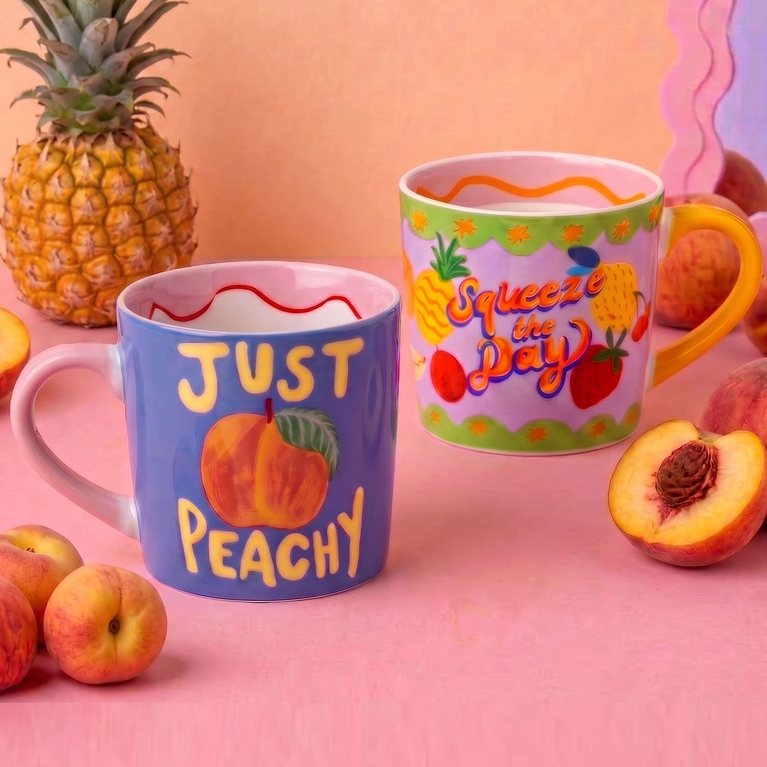 Eleanor Bowmer Set of 2 Squeeze the Day & Just Peachy Mugs - Multi - Available at M&S