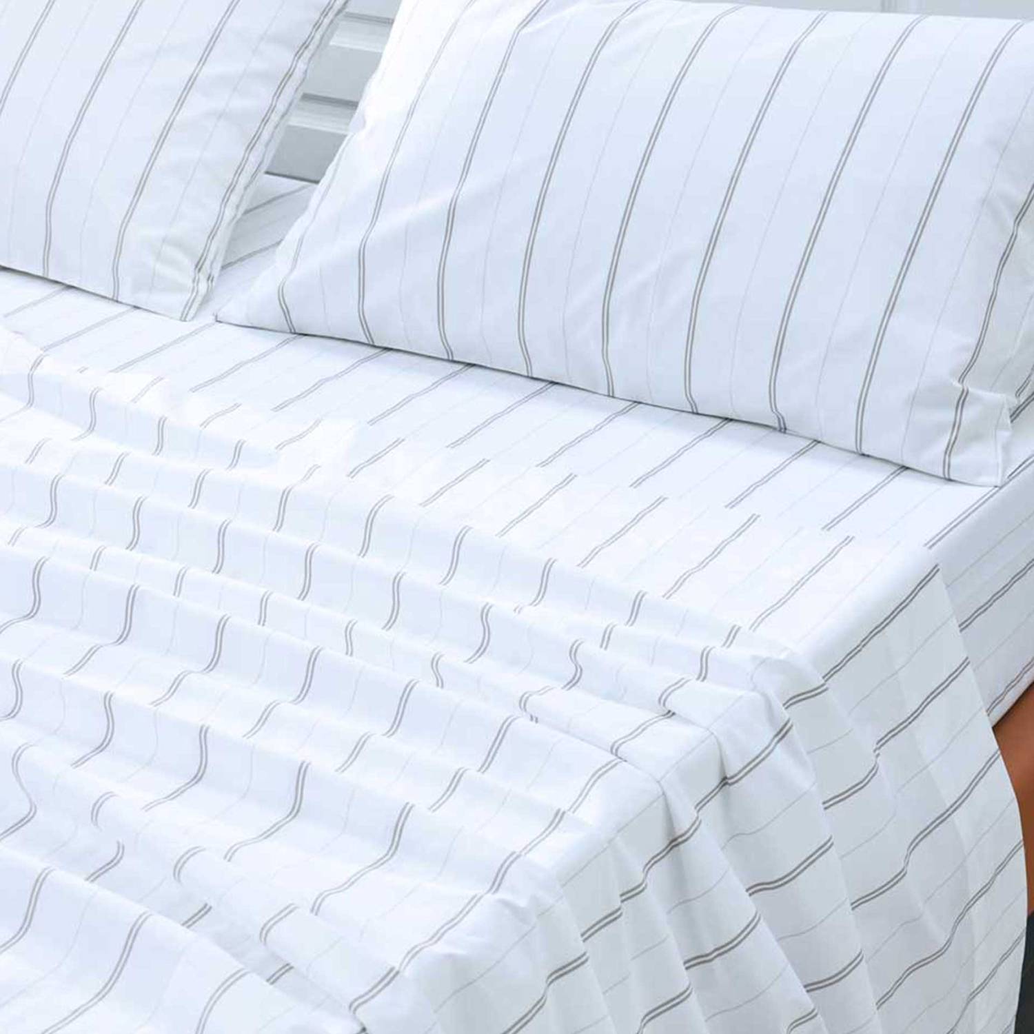 Mm Linen Pure Cotton 200 Thread Count Striped Fitted Sheet - King Size (5 ft) - Natural - Available at M&S