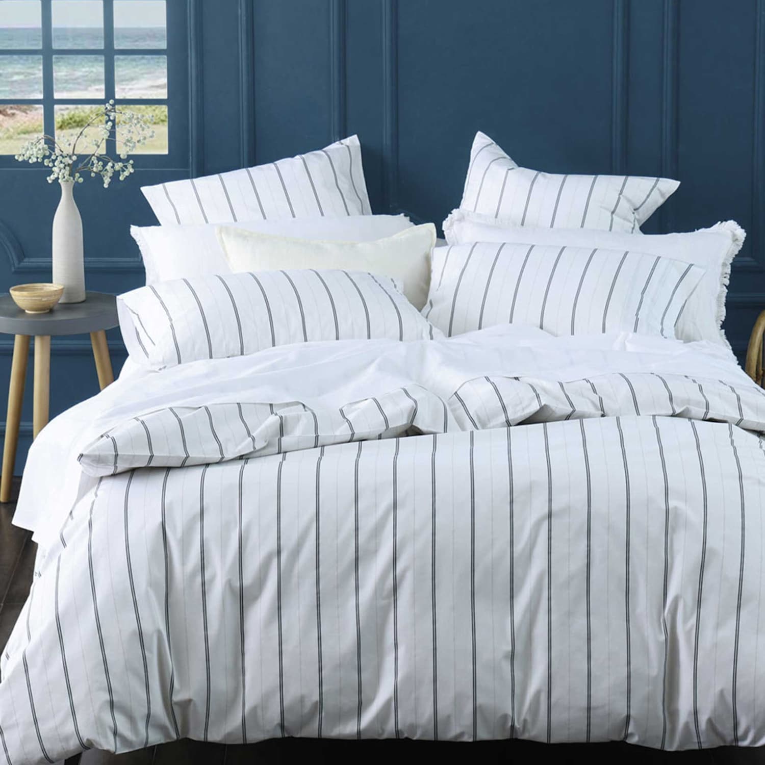 Mm Linen Pure Cotton Cape Bluestone Bedding Set - Super King Size (6 ft) - Blue Mix - Available at M&S