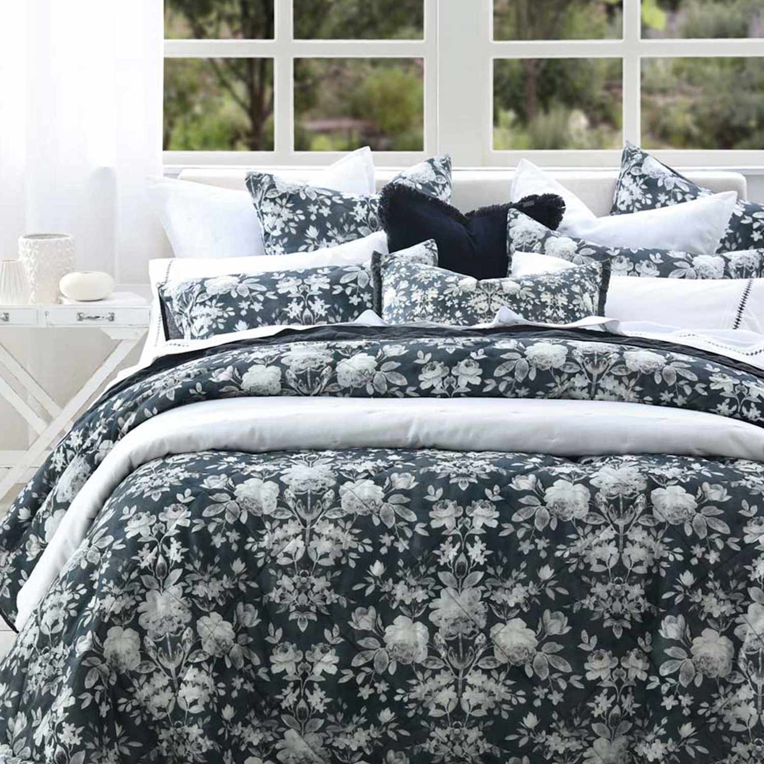 Mm Linen Linen Mix Floral Bedspread Set with Linen - Super King Size (6 ft) - Multi - Available at M&S