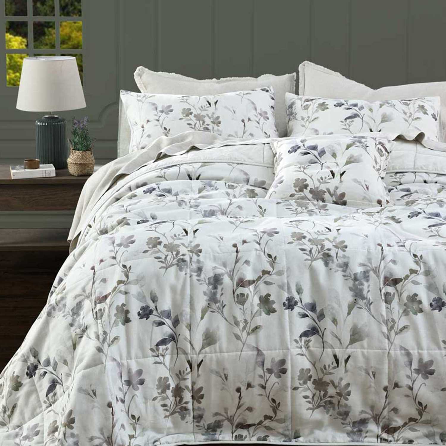 Mm Linen Linen Mix Floral Bedspread Set with Linen - Emperor - White Mix - Available at M&S