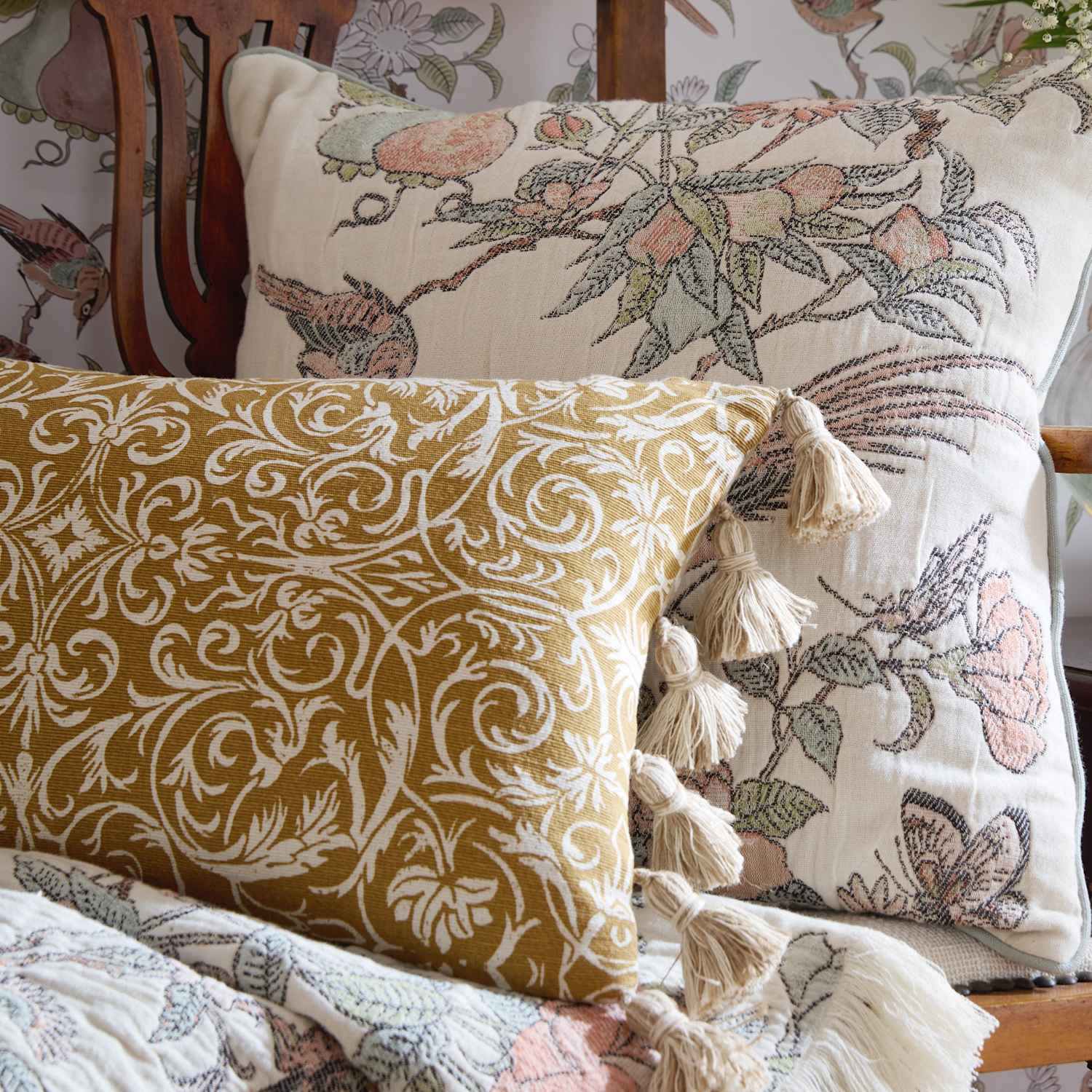 Historic Royal Palaces Pure Cotton Kensington Cushion - Yellow Mix - Available at M&S