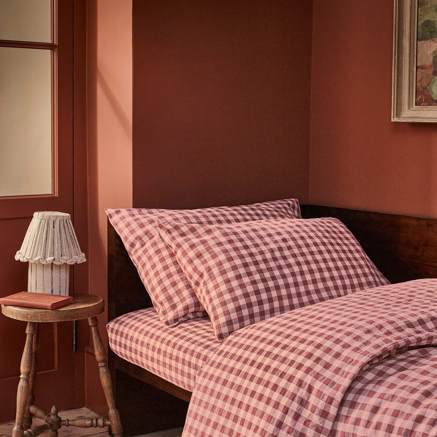 Piglet In Bed Pembroke Linen Rich Gingham Duvet Cover - Double (4 ft 6) - Red Mix - Available at M&S