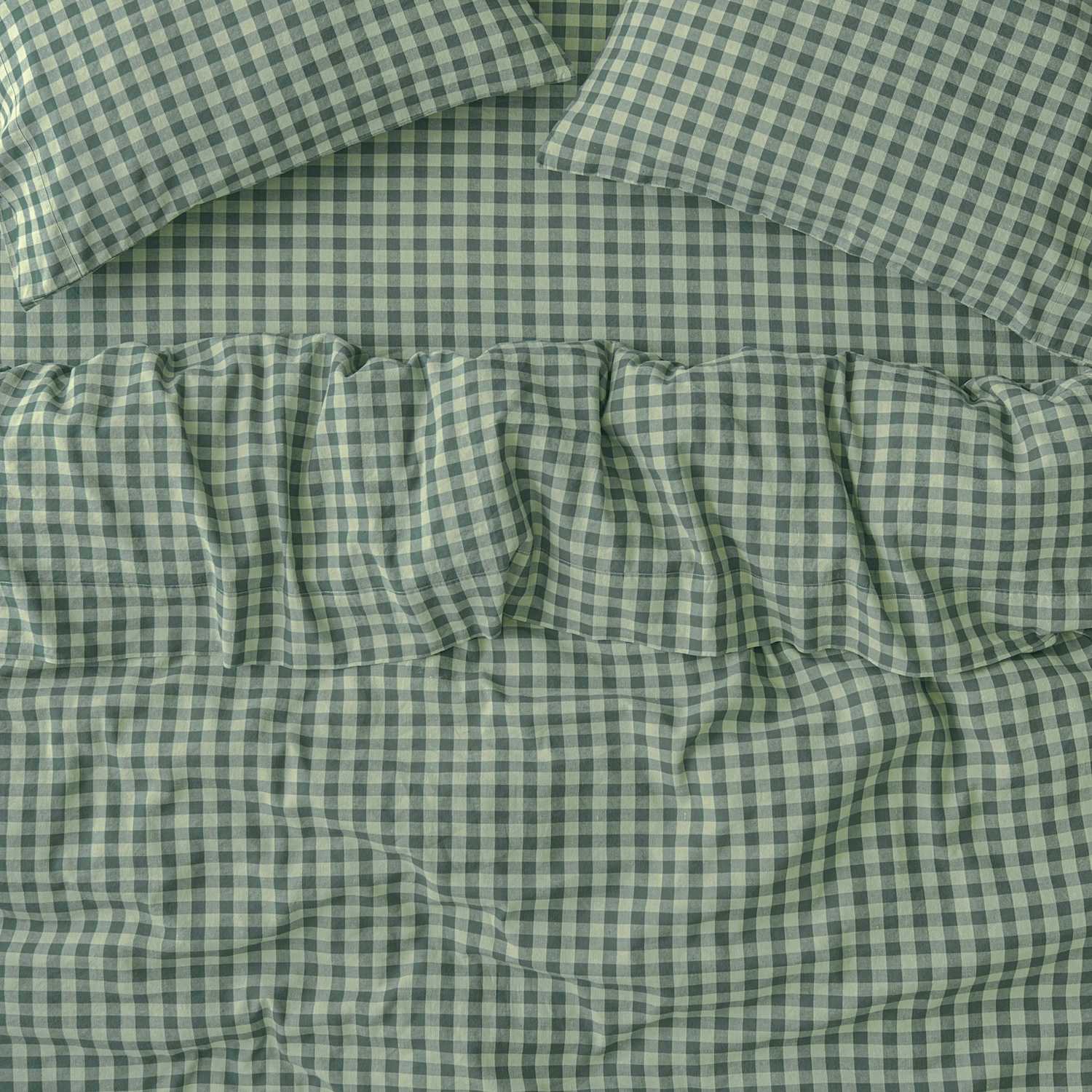 Piglet In Bed Pembroke Linen Rich Gingham Duvet Cover - Double (4 ft 6) - Dark Green Mix - Available at M&S