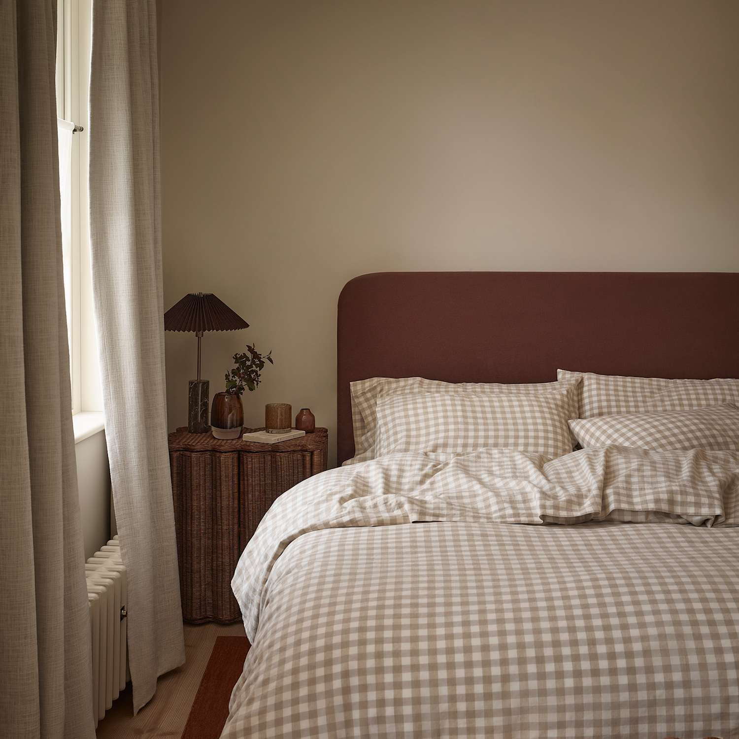 Piglet In Bed Pembroke Linen Rich Gingham Duvet Cover - Super King Size (6 ft) - Ivory Mix - Available at M&S