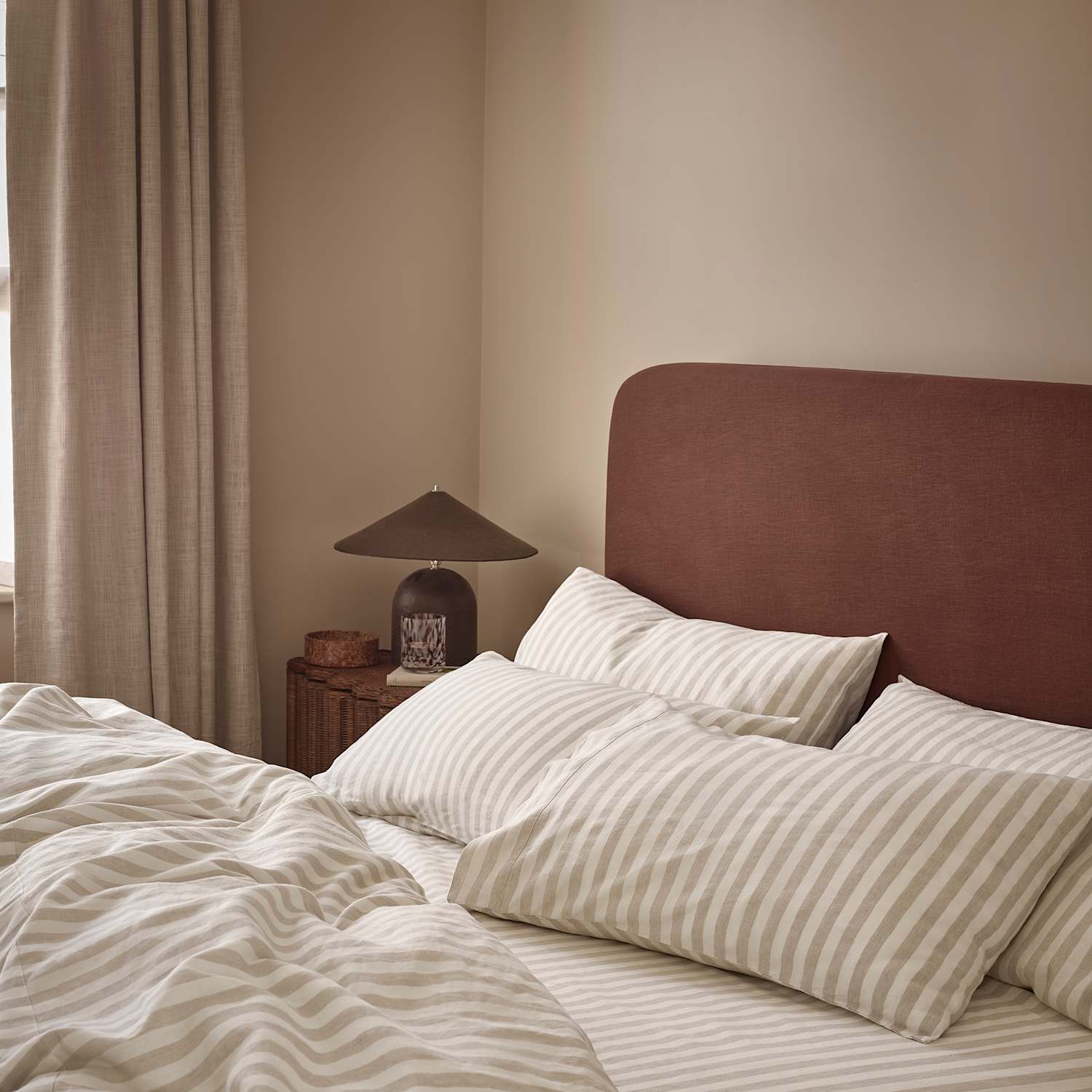 Piglet In Bed Linen Blend Striped Duvet Cover - King Size (5 ft) - Ivory Mix - Available at M&S