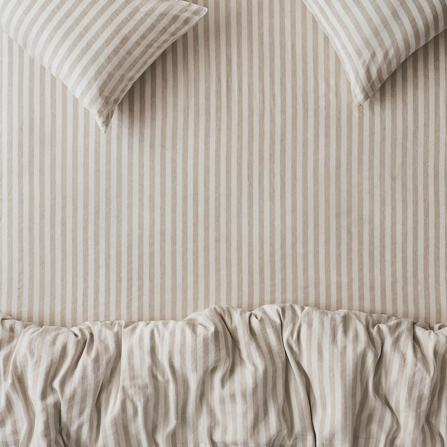 Piglet In Bed Linen Blend Striped Fitted Sheet - King Size (5 ft) - Ivory Mix - Available at M&S