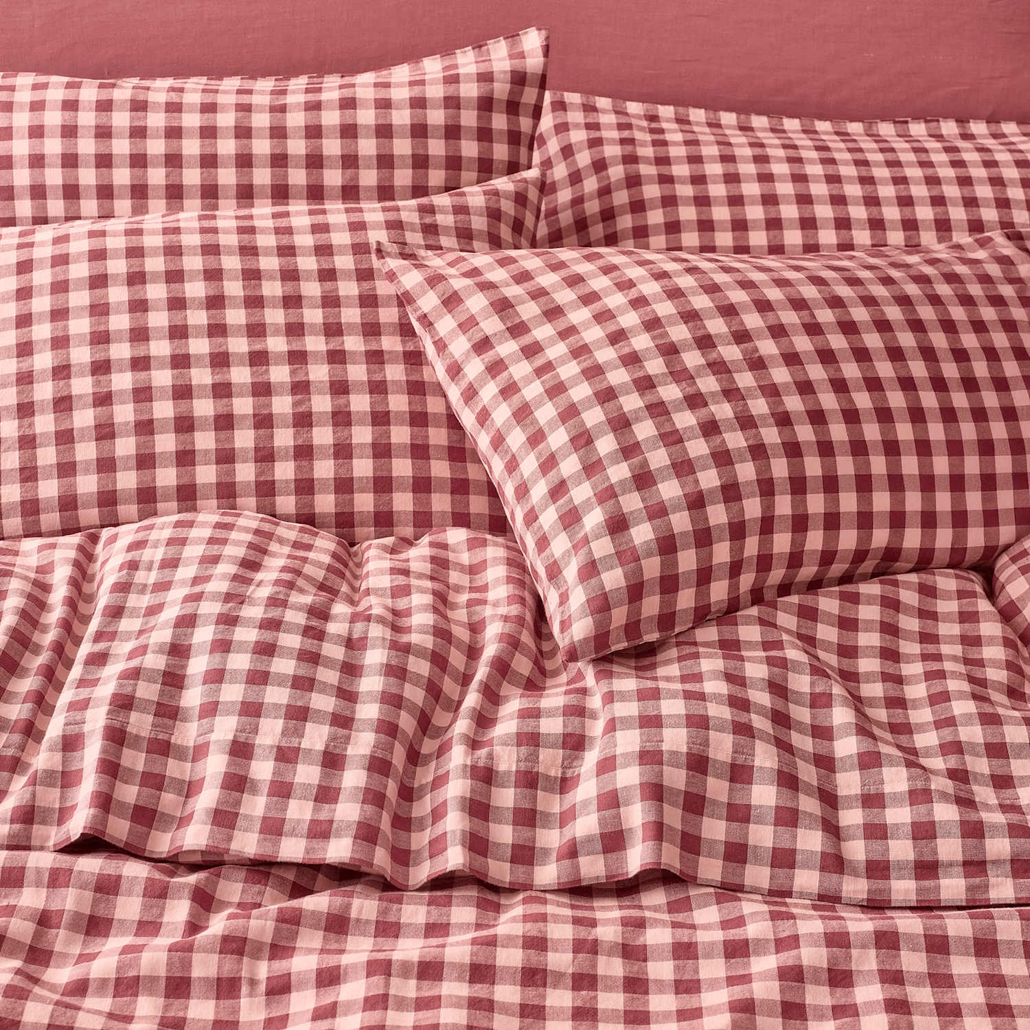 Piglet In Bed Linen Blend Gingham Pillowcase Pair - Red Mix - Available at M&S