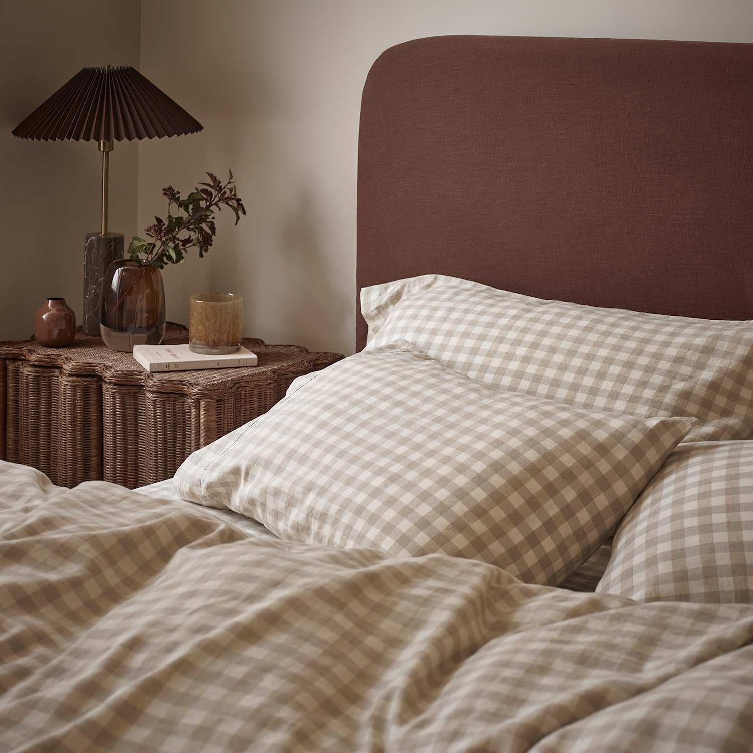 Piglet In Bed Linen Blend Gingham Pillowcase Pair - Ivory Mix - Available at M&S