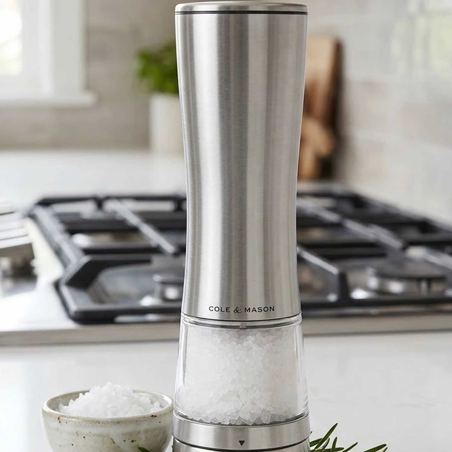 Cole & Mason Rechargeable Stainless Steel Salt Mill - Silver - Available at M&S