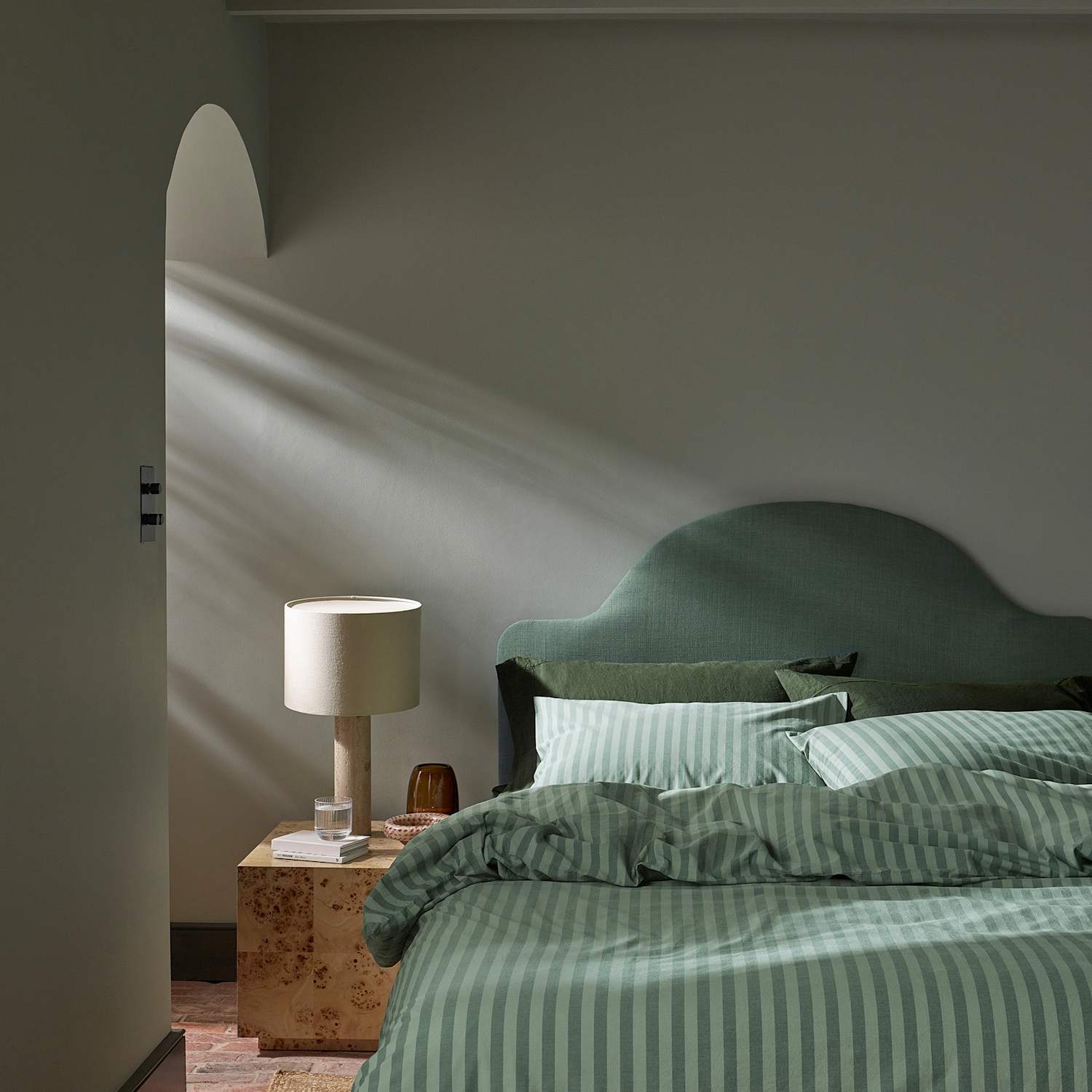 Piglet In Bed Pure Cotton Pembroke Stripe Bedding Set - Double (4 ft 6) - Sage - Available at M&S