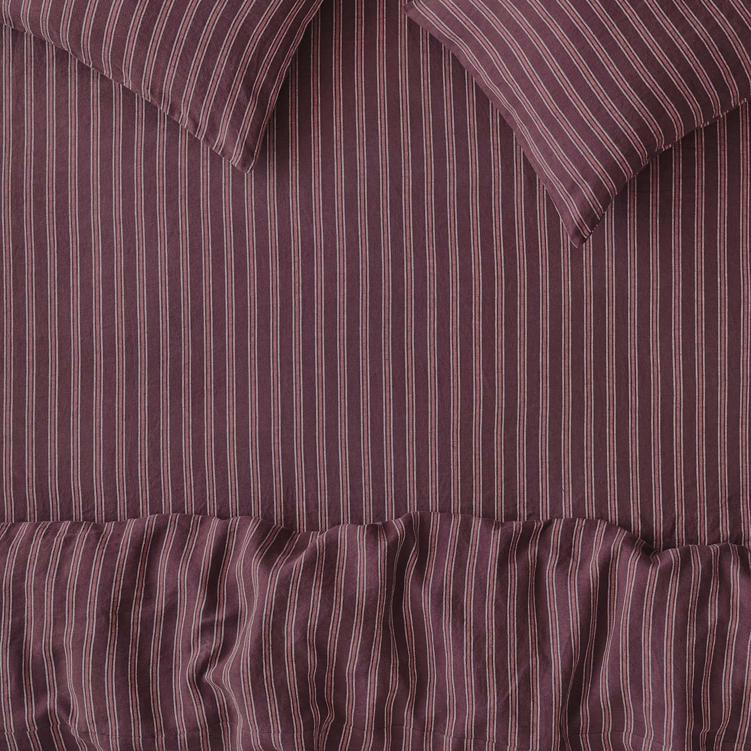 Piglet In Bed Pure Linen Walderton Stripe Fitted Sheet - Double (4 ft 6) - Dark Berry - Available at M&S