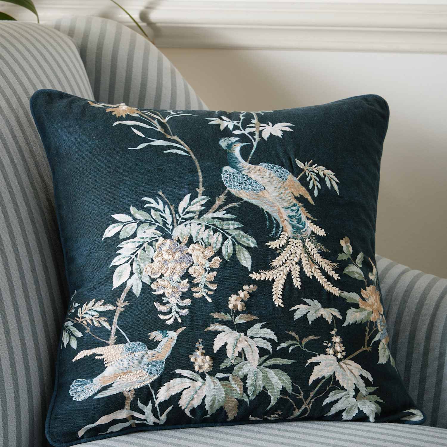 Laura Ashley Attleton Floral Cushion 43x43cm - Navy Mix - Available at M&S