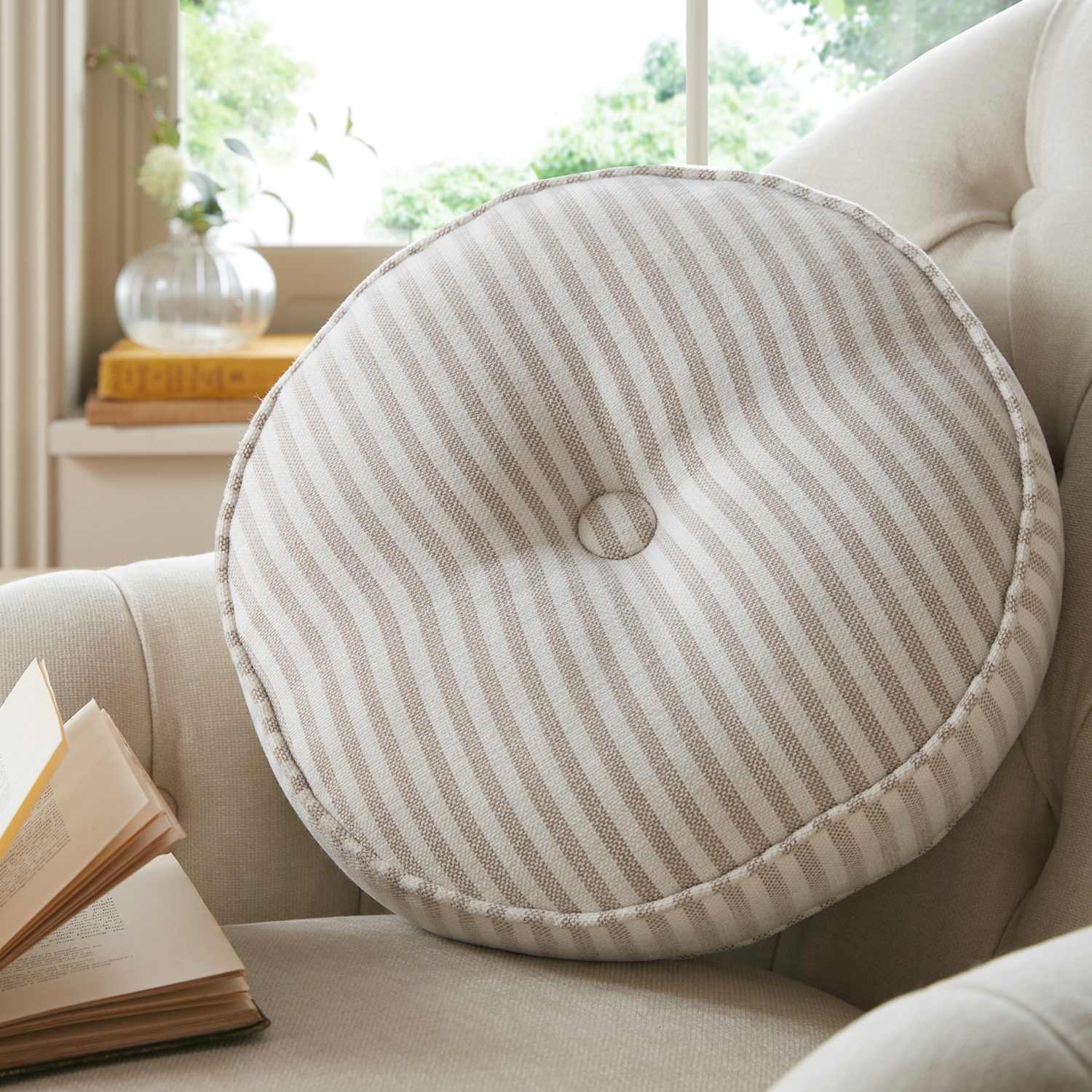 Laura Ashley Cornish Stripe Round Scatter Cushion - Natural - Available at M&S
