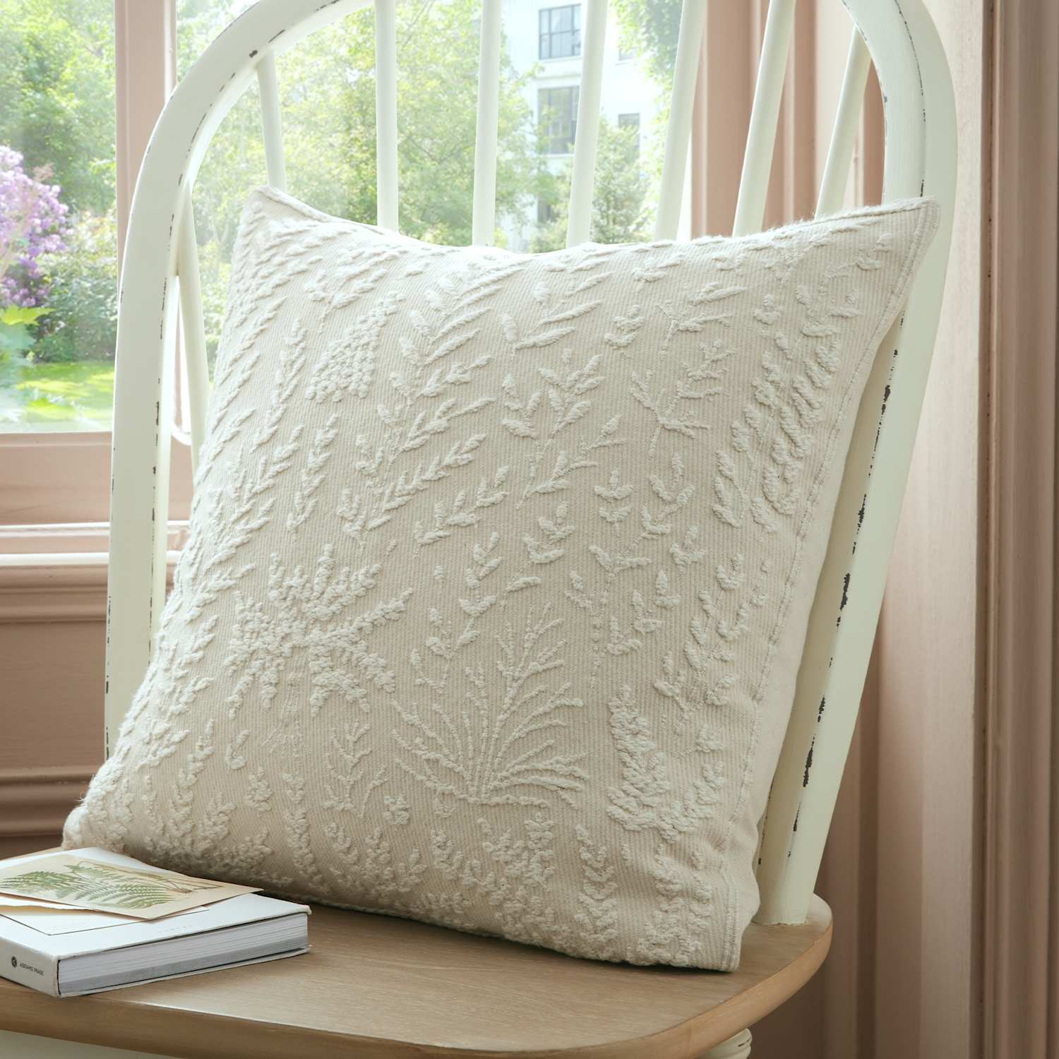 Laura Ashley Felsham Textured Botanical Cushion - Natural - Available at M&S