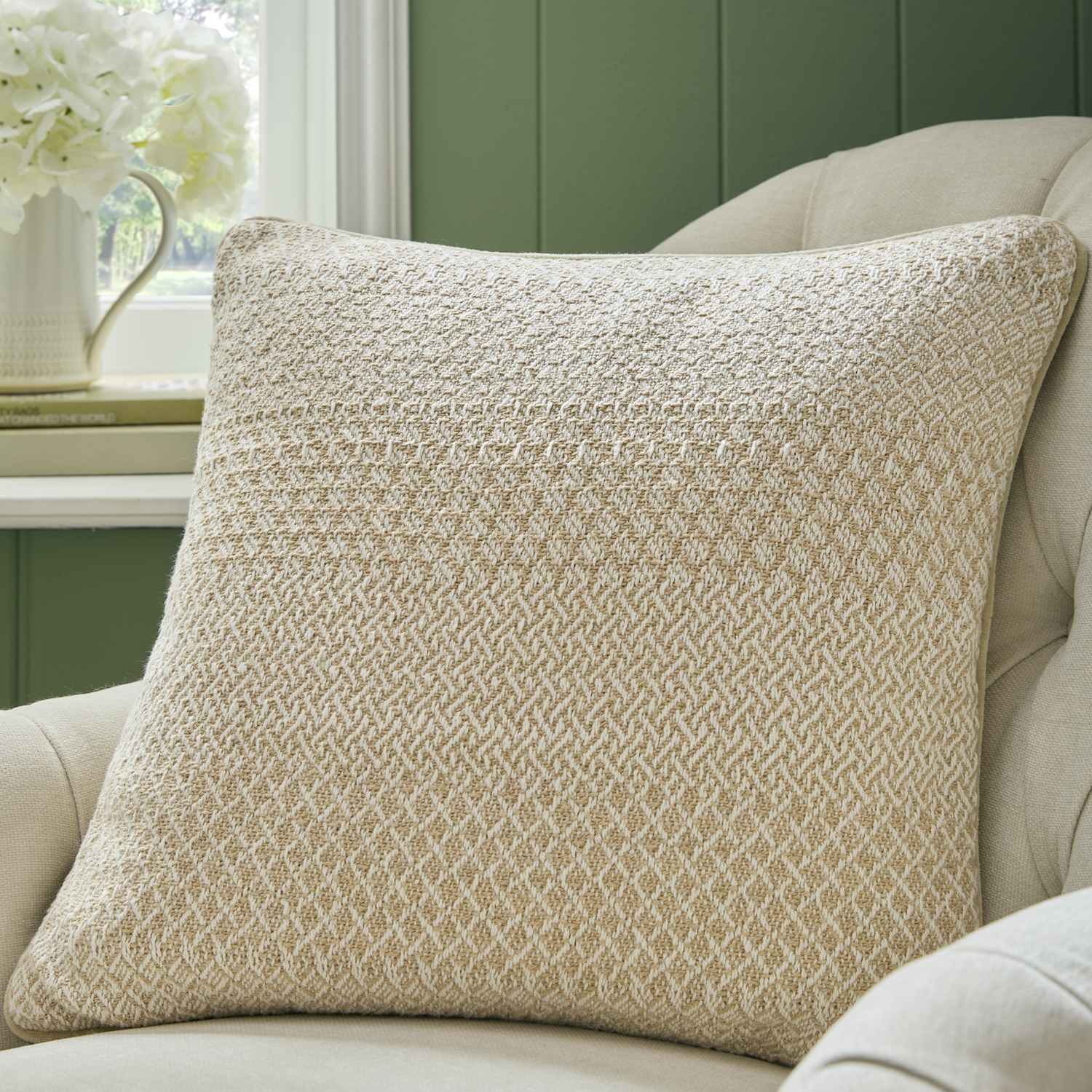 Laura Ashley Kempley Textured Velvet Cushion - Natural Mix - Available at M&S