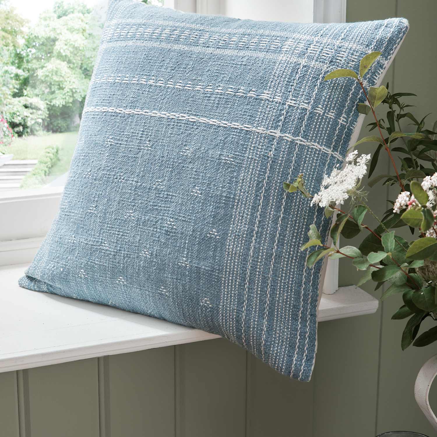 Laura Ashley Mawsley Woven Textured Cushion - Light Blue Mix - Available at M&S