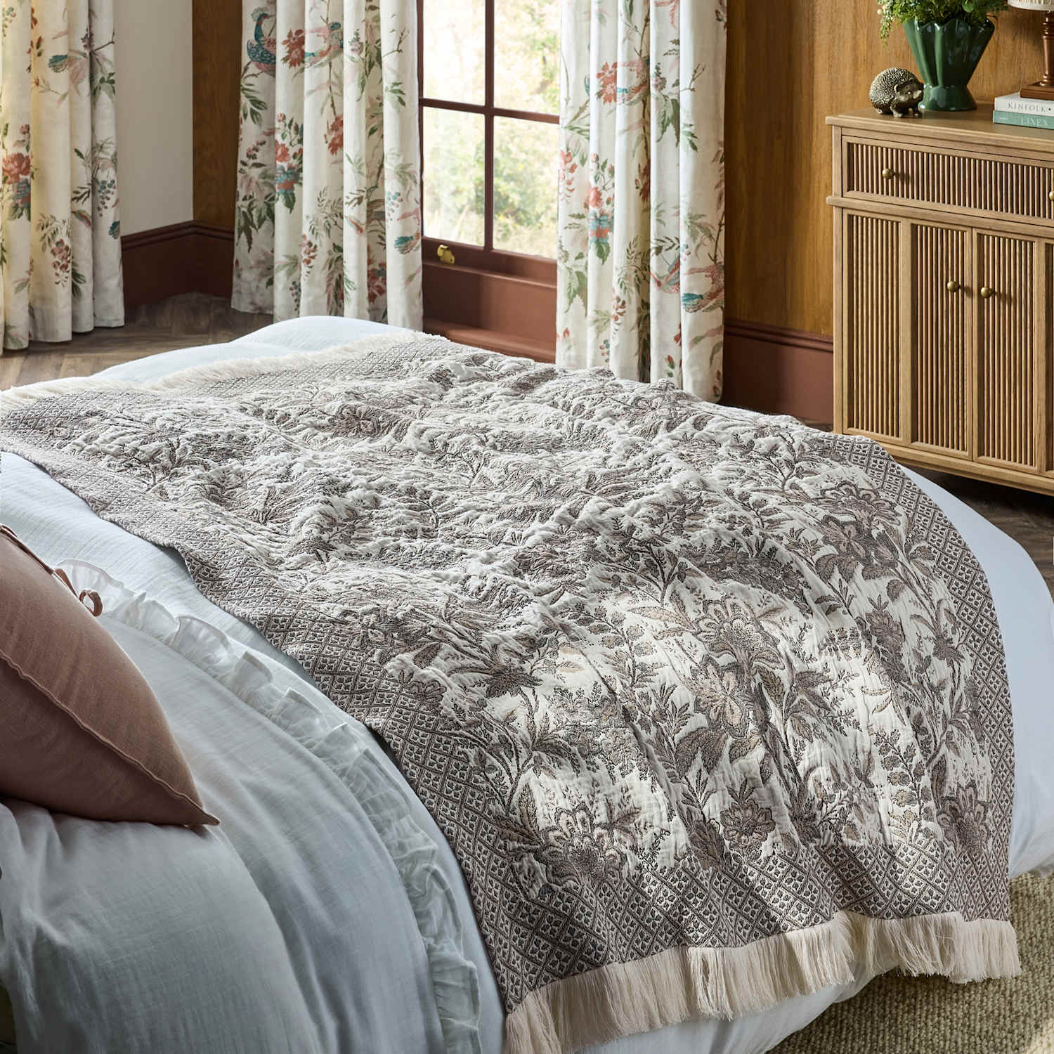 Laura Ashley Marlbrook Jacquard Knit Throw - Double (4 ft 6) - Grey Mix - Available at M&S