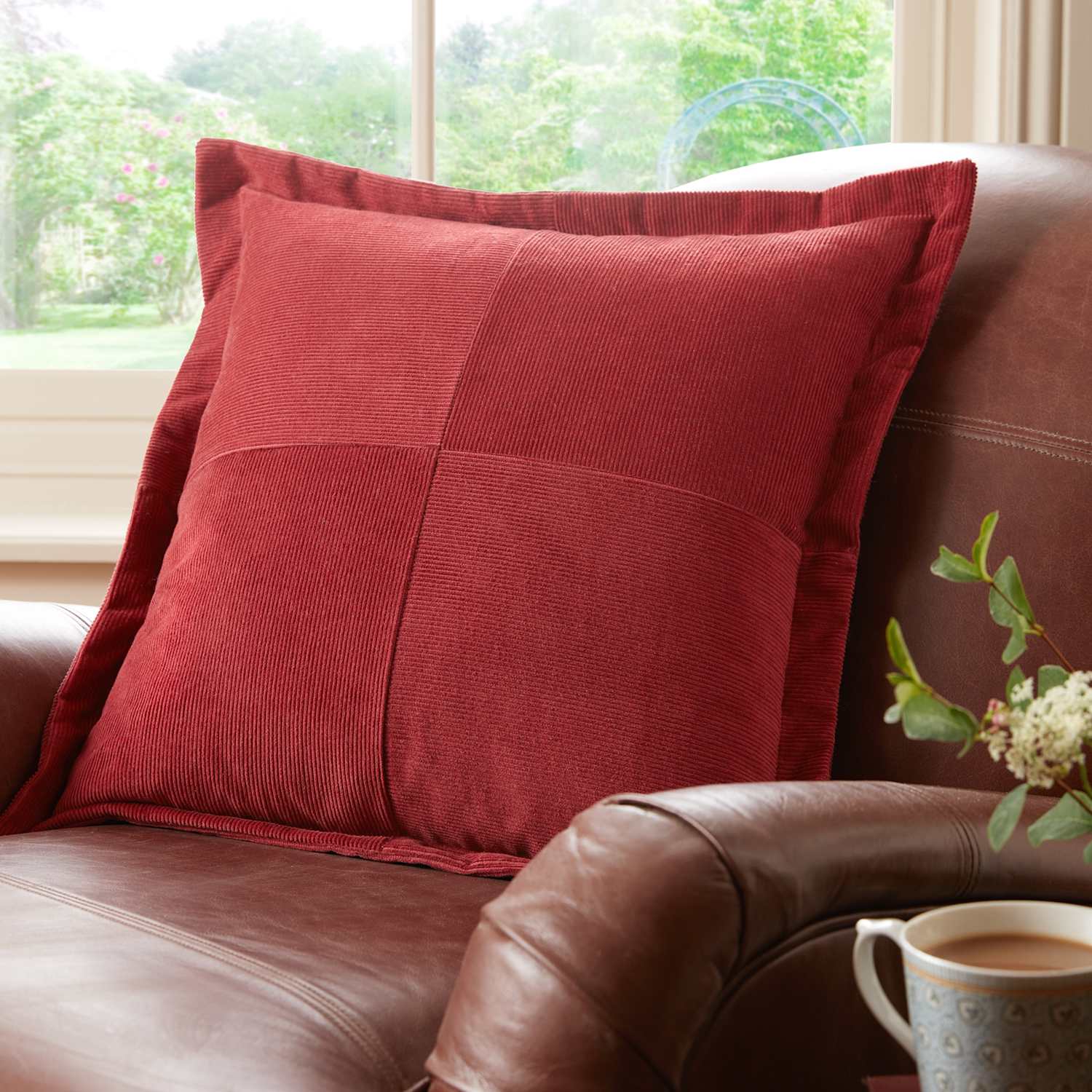 Laura Ashley Dalham Corded Oxford Edge Cushion - Red - Available at M&S