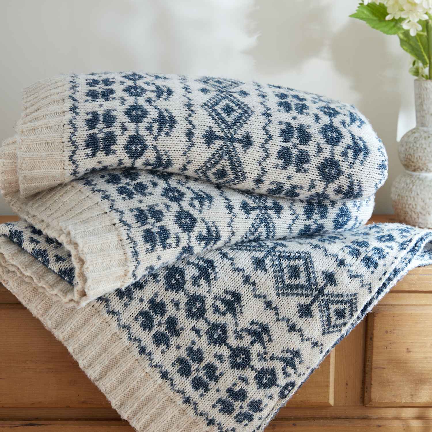 Laura Ashley Selsey Fair Isle Throw - Double (4 ft 6) - Blue Mix - Available at M&S