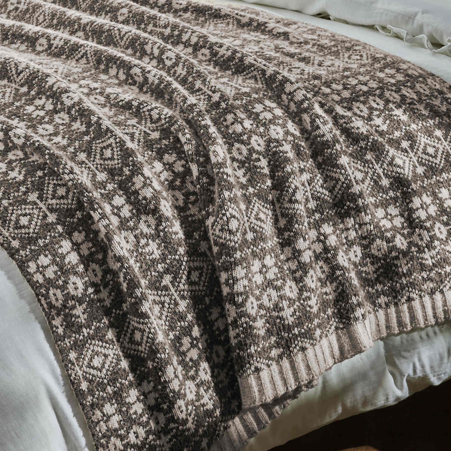 Laura Ashley Selsey Fair Isle Throw - Double (4 ft 6) - Brown Mix - Available at M&S