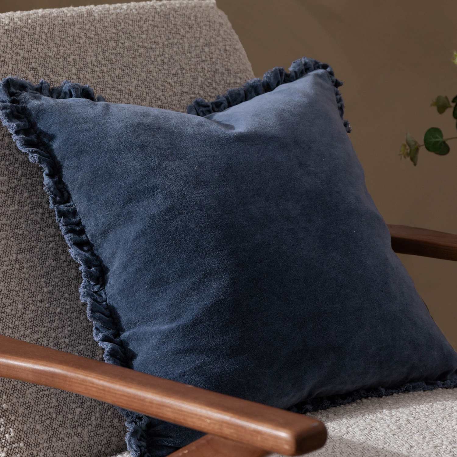 Yard Bertie Cotton Velvet Cushion - Blue - Available at M&S