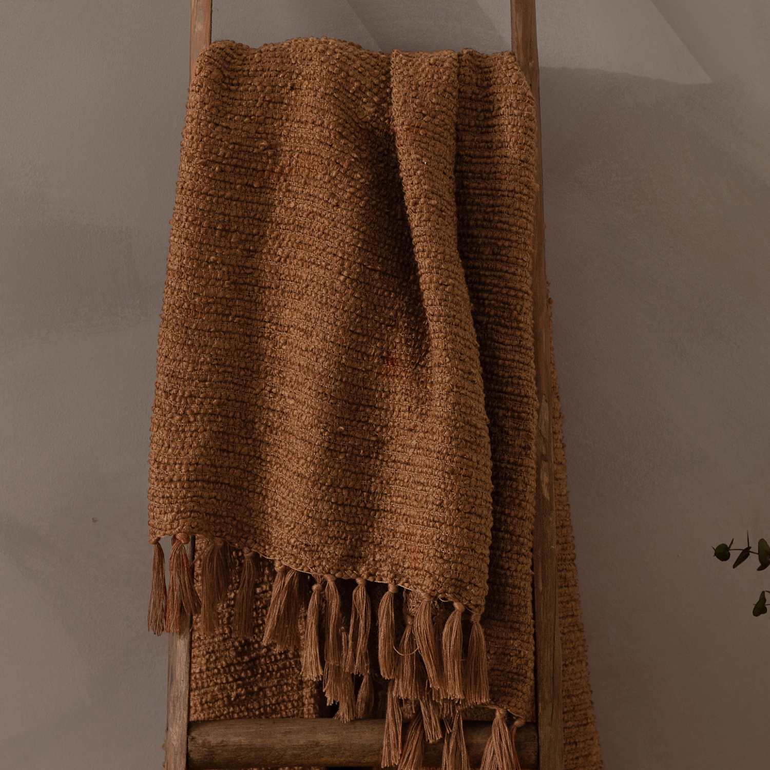 Yard Boucle Fringed Throw - Medium - Medium Brown - Available at M&S