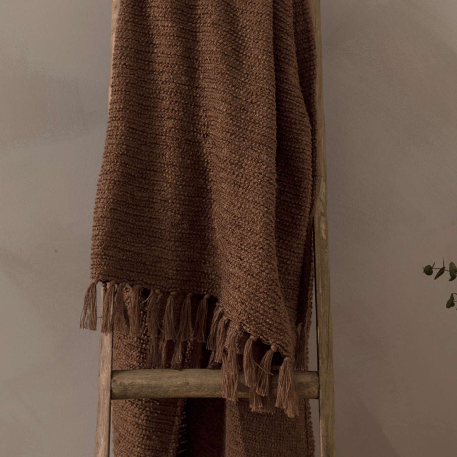 Yard Boucle Fringed Throw - Medium - Chocolate - Available at M&S