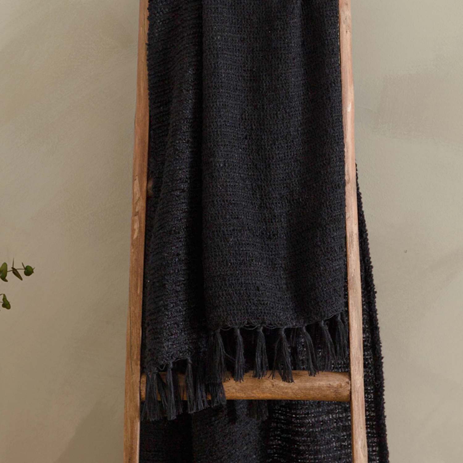 Yard Boucle Fringed Throw - Medium - Black - Available at M&S