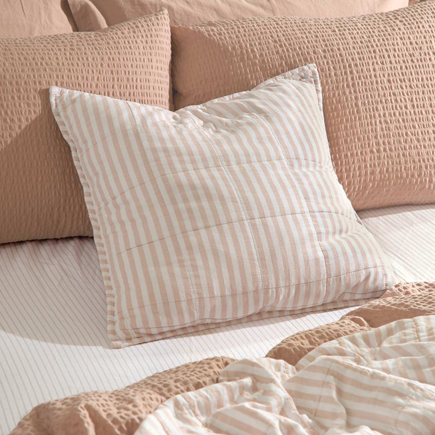 Yard Hebden Striped Cotton Cushion - Light Pink Mix - Available at M&S