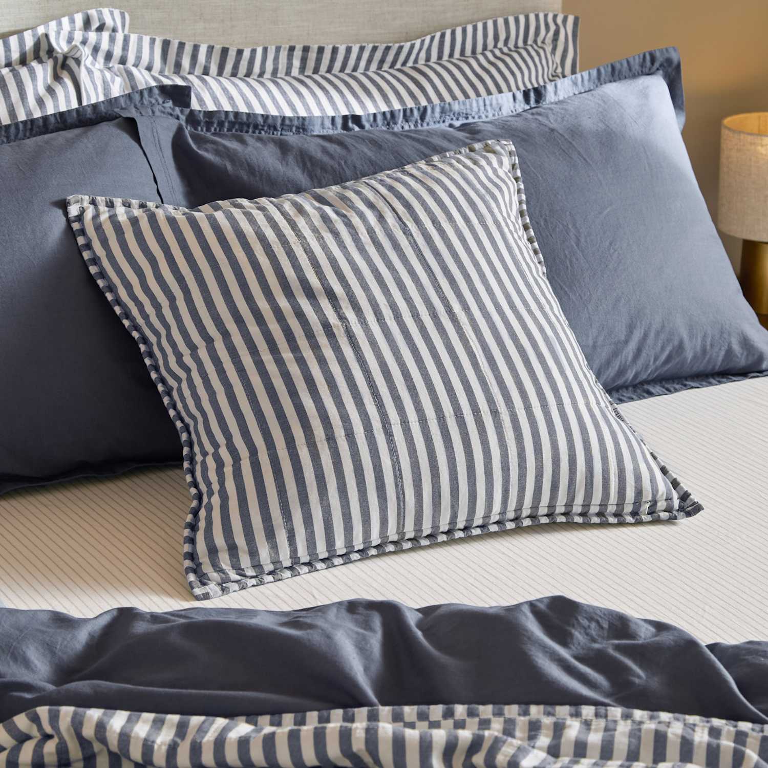 Yard Hebden Striped Cotton Cushion - Navy Mix - Available at M&S