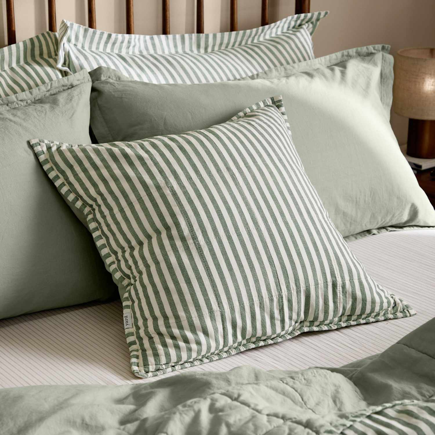 Yard Hebden Striped Cotton Cushion - Green Mix - Available at M&S