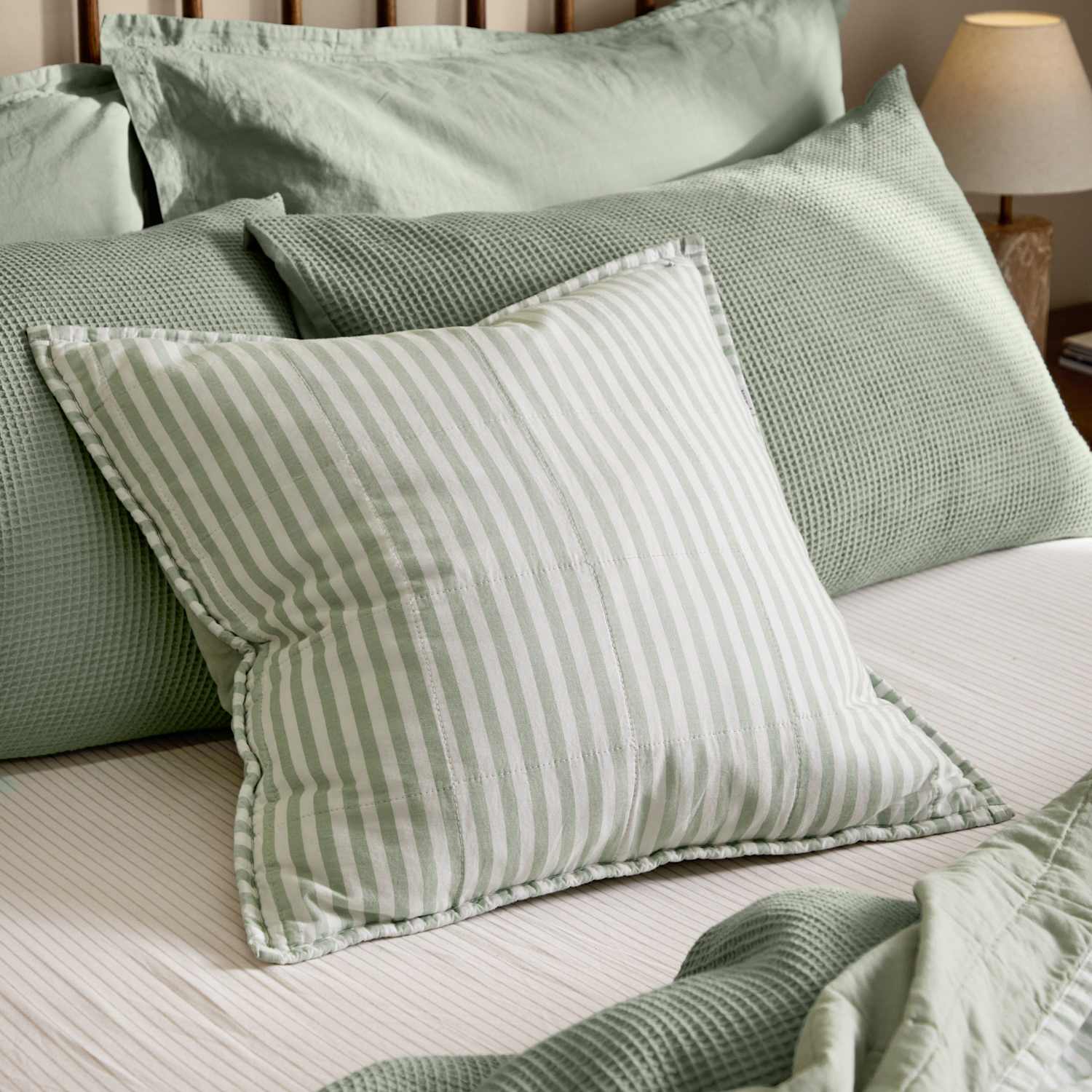 Yard Hebden Striped Cotton Cushion - Dark Green Mix - Available at M&S