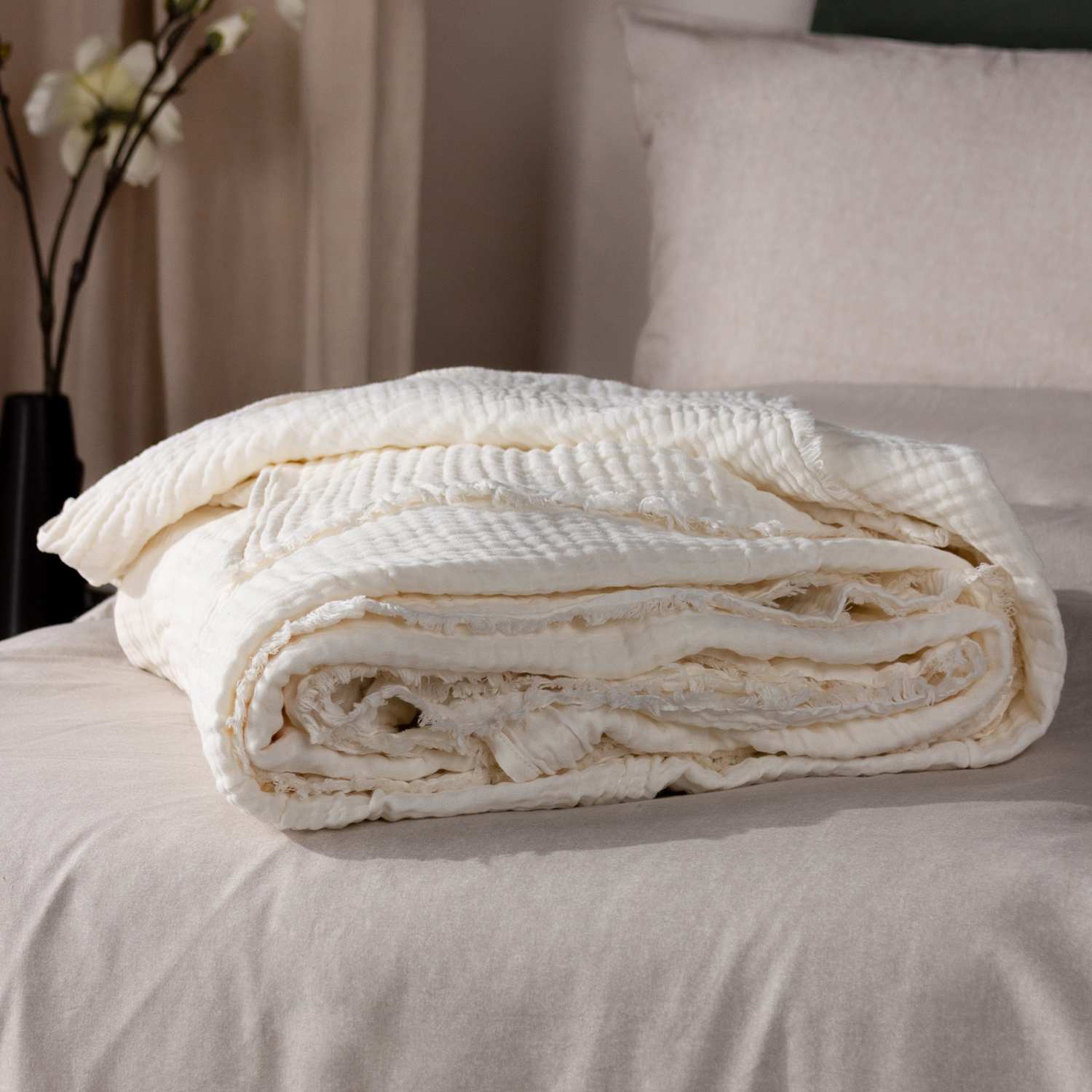 Yard Pure Cotton Muslin Throw - Medium - White - Available at M&S