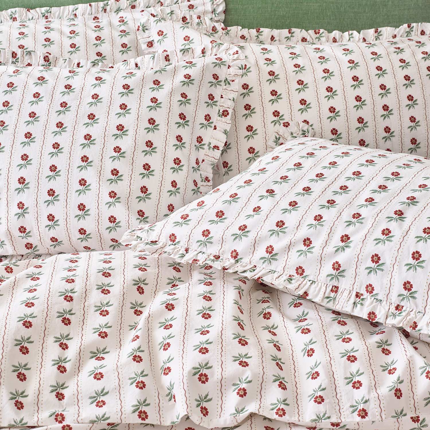 Piglet In Bed 2 Pack Pure Cotton Woodland Stripe Frill Pillowcases - White Mix - Available at M&S