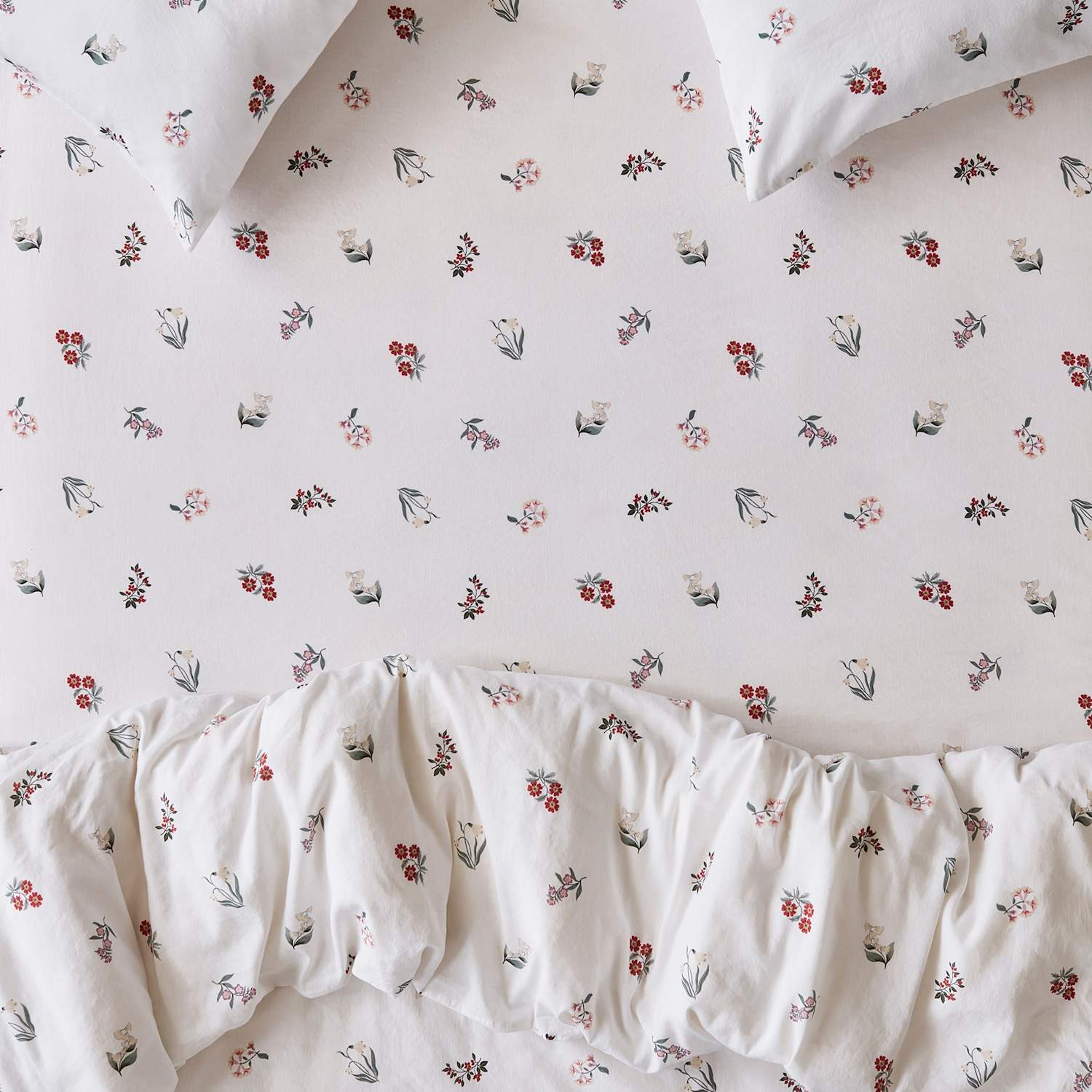 Piglet In Bed Woodland Floral Linen Rich Fitted Sheet - Single (3 ft) - White Mix - Available at M&S