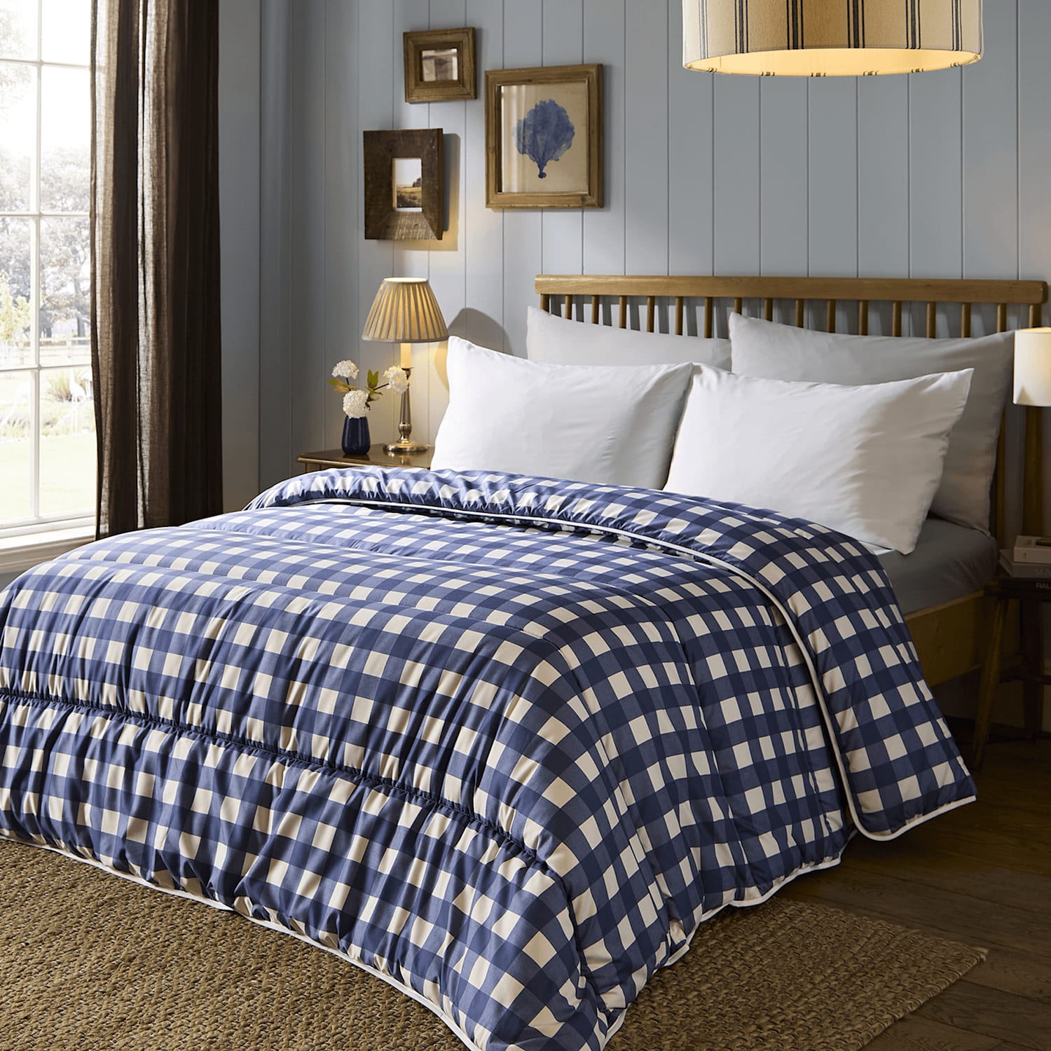 Nightlark Gingham Checked 10.5 Tog Coverless Duvet & Pillowcase Set - Double (4 ft 6) - Indigo - Available at M&S