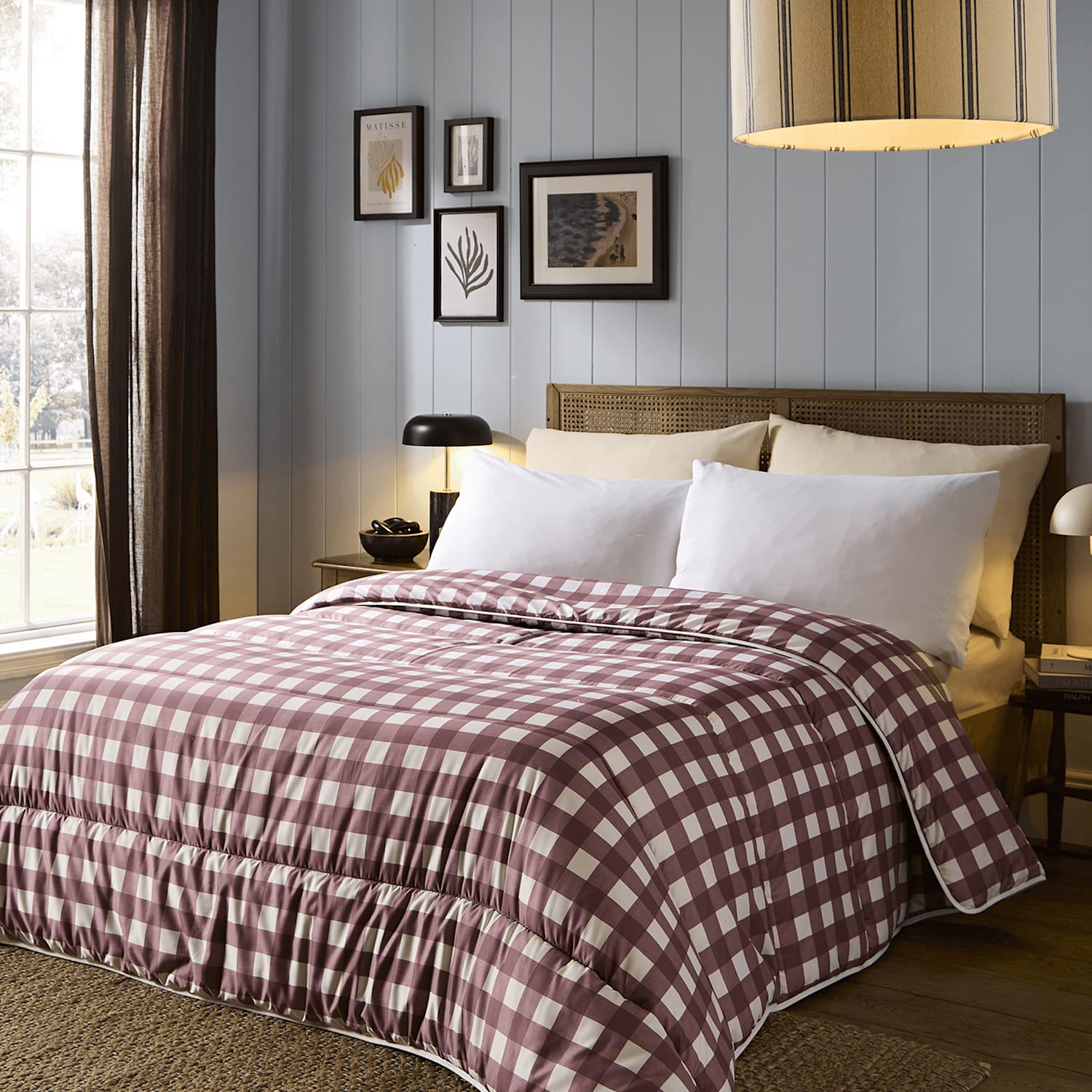 Nightlark Gingham Checked 10.5 Tog Coverless Duvet & Pillowcase Set - Single (3 ft) - Burgundy - Available at M&S