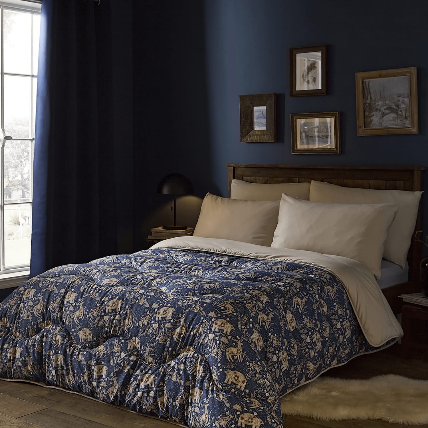 Nightlark Woodland 10.5 Tog Coverless Duvet & Pillowcase Set - Double (4 ft 6) - Indigo - Available at M&S
