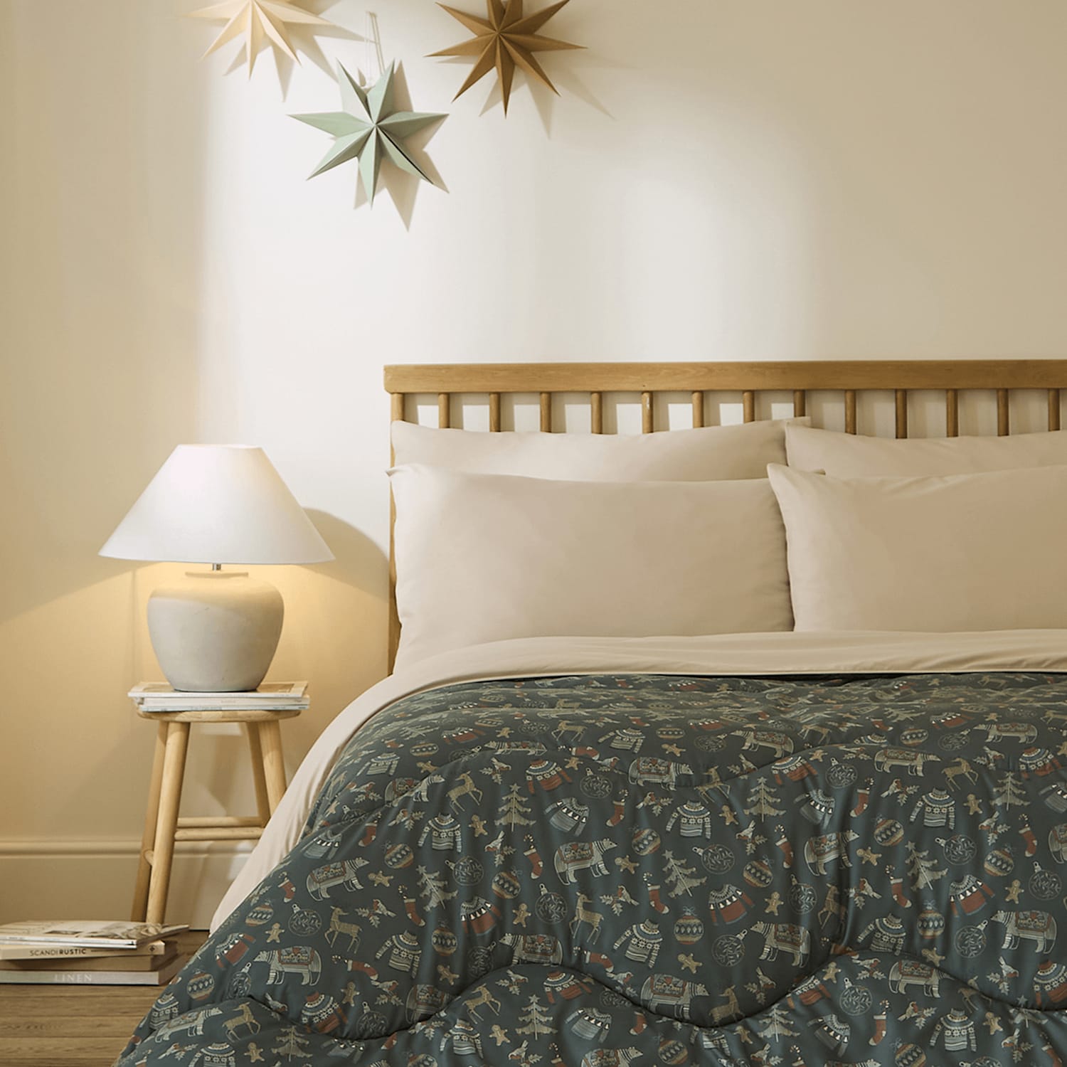 Nightlark Christmas 10.5 Tog Coverless Duvet & Pillowcase Set - Single (3 ft) - Dark Green - Available at M&S