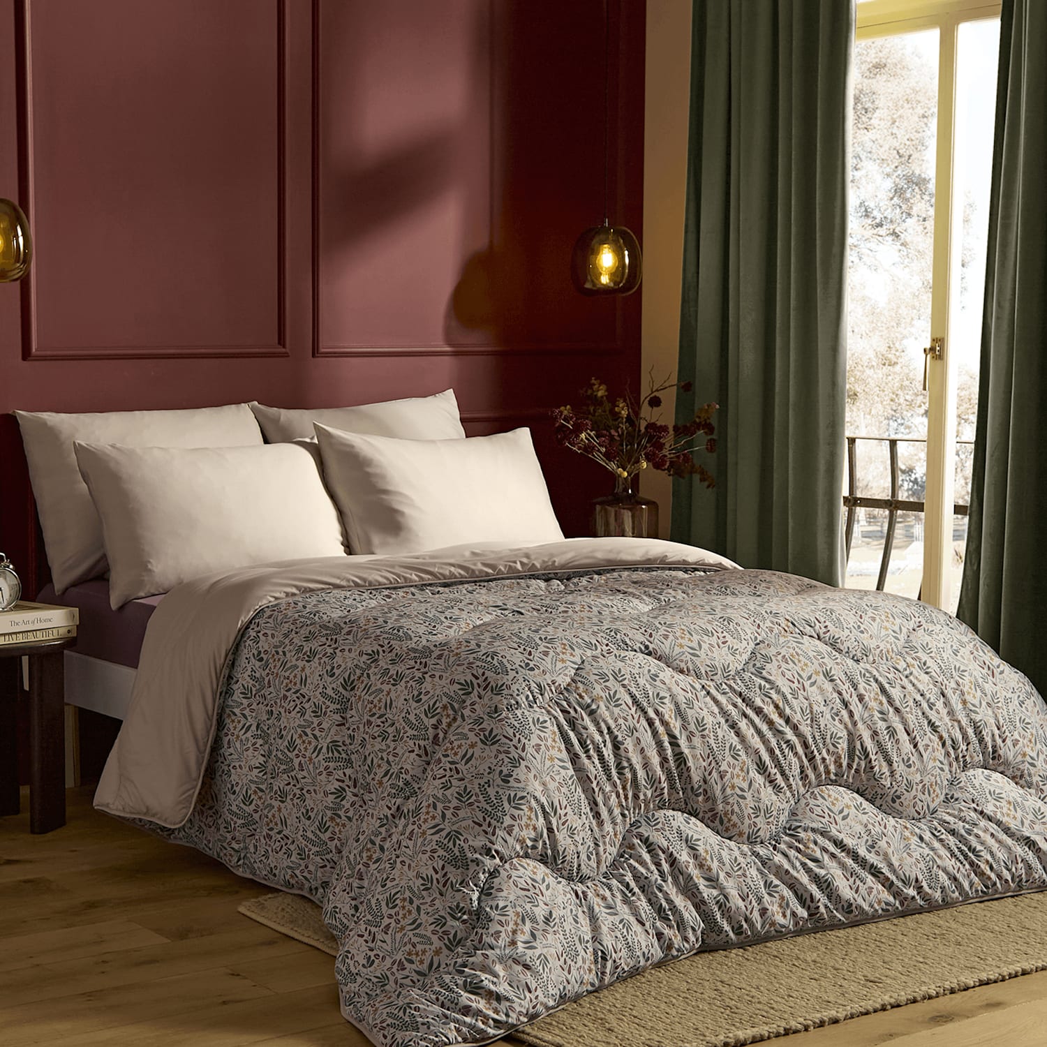 Nightlark Nordic Leaf Floral 10.5 Tog Coverless Duvet Set - King Size (5 ft) - Green - Available at M&S
