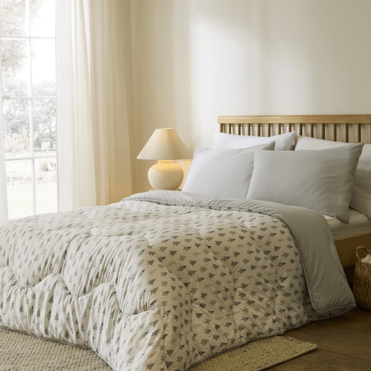 Nightlark Scandi Tree 10.5 Tog Coverless Duvet & Pillowcase Set - King Size (5 ft) - White - Available at M&S
