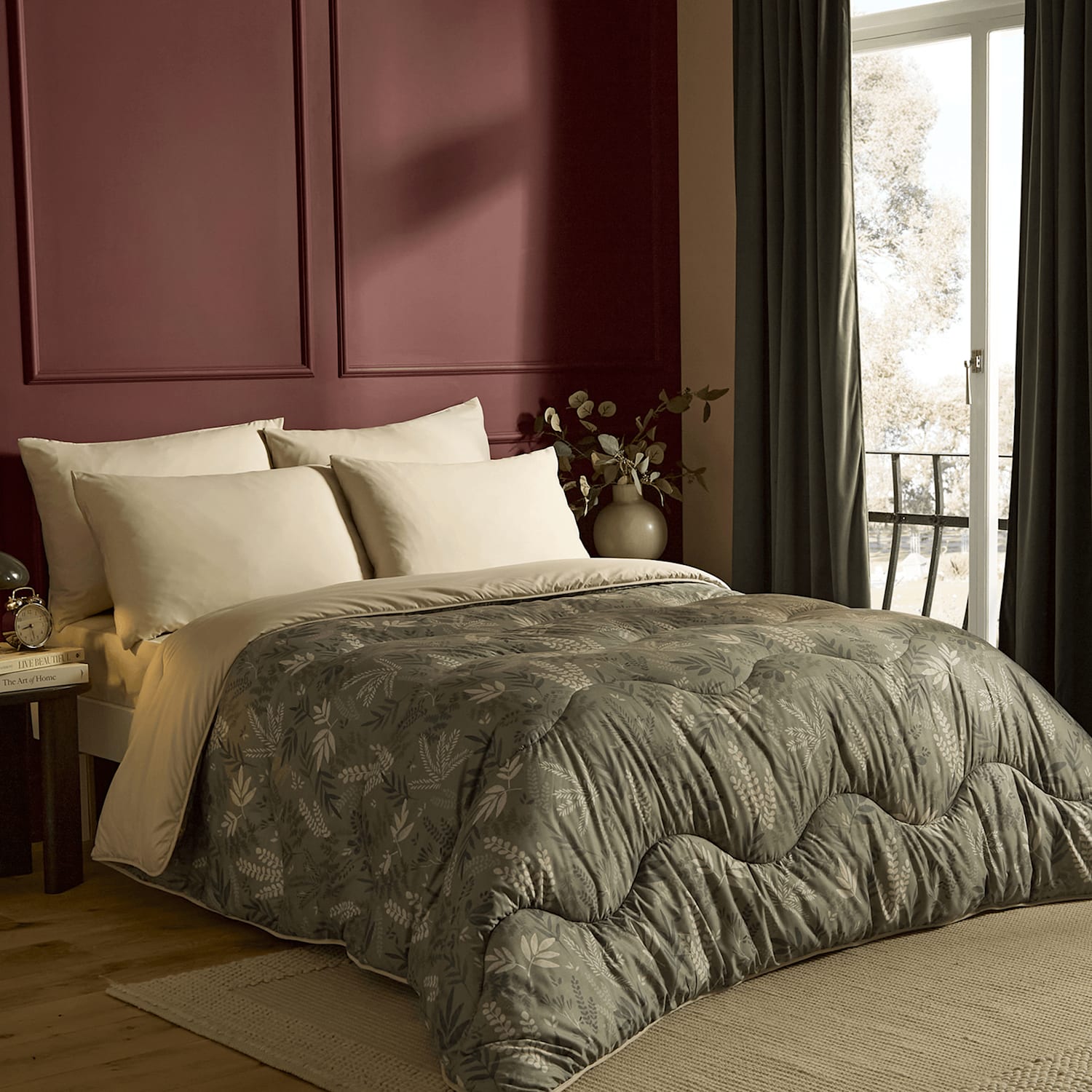 Nightlark Sprigs Printed 10.5 Tog Coverless Duvet Set - Double (4 ft 6) - Green - Available at M&S