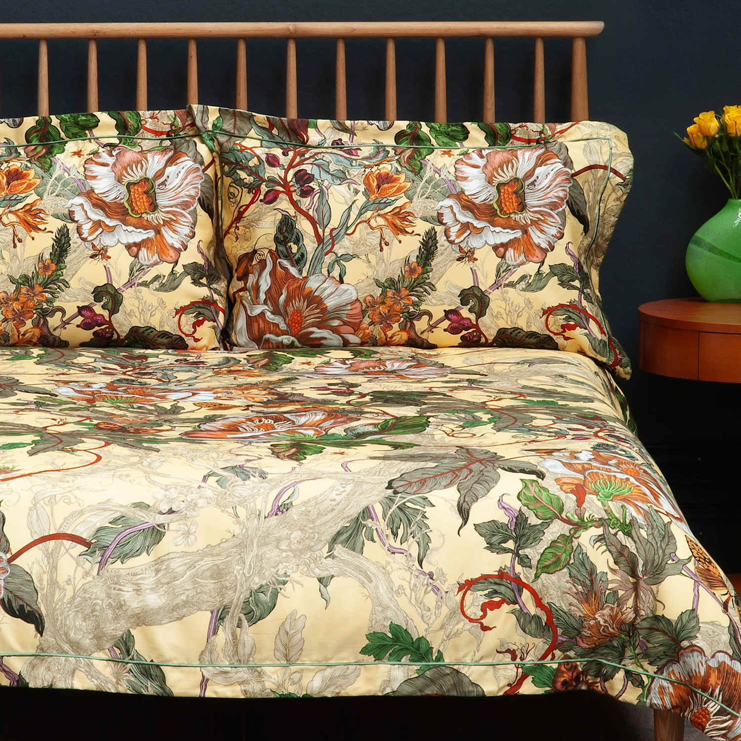Timorous Beasties Pure Cotton Sateen Papaver Bedding Set - Single (3 ft) - Yellow Mix - Available at M&S
